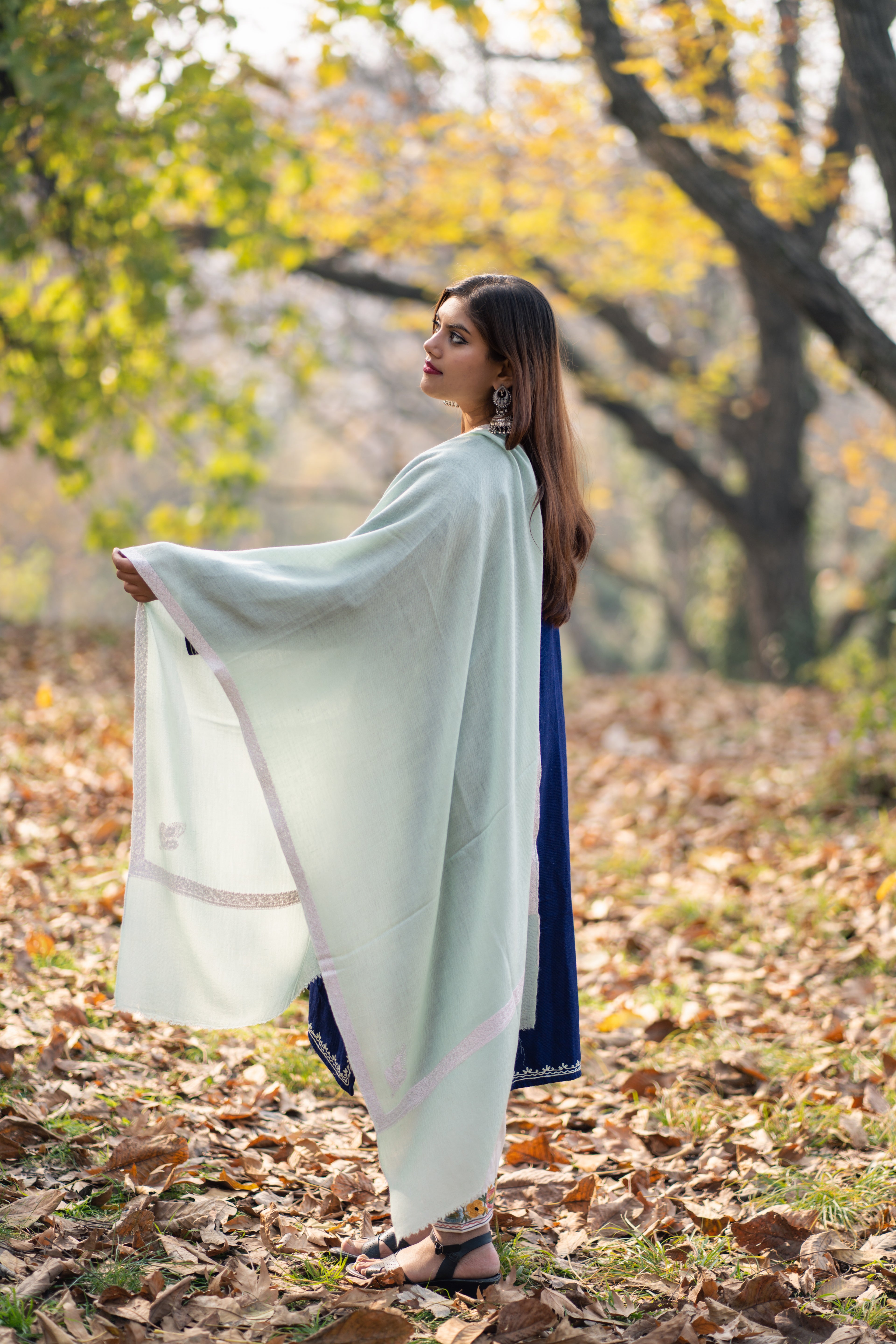 Teal Sozni Hand Embroidered Pashmina Wrap