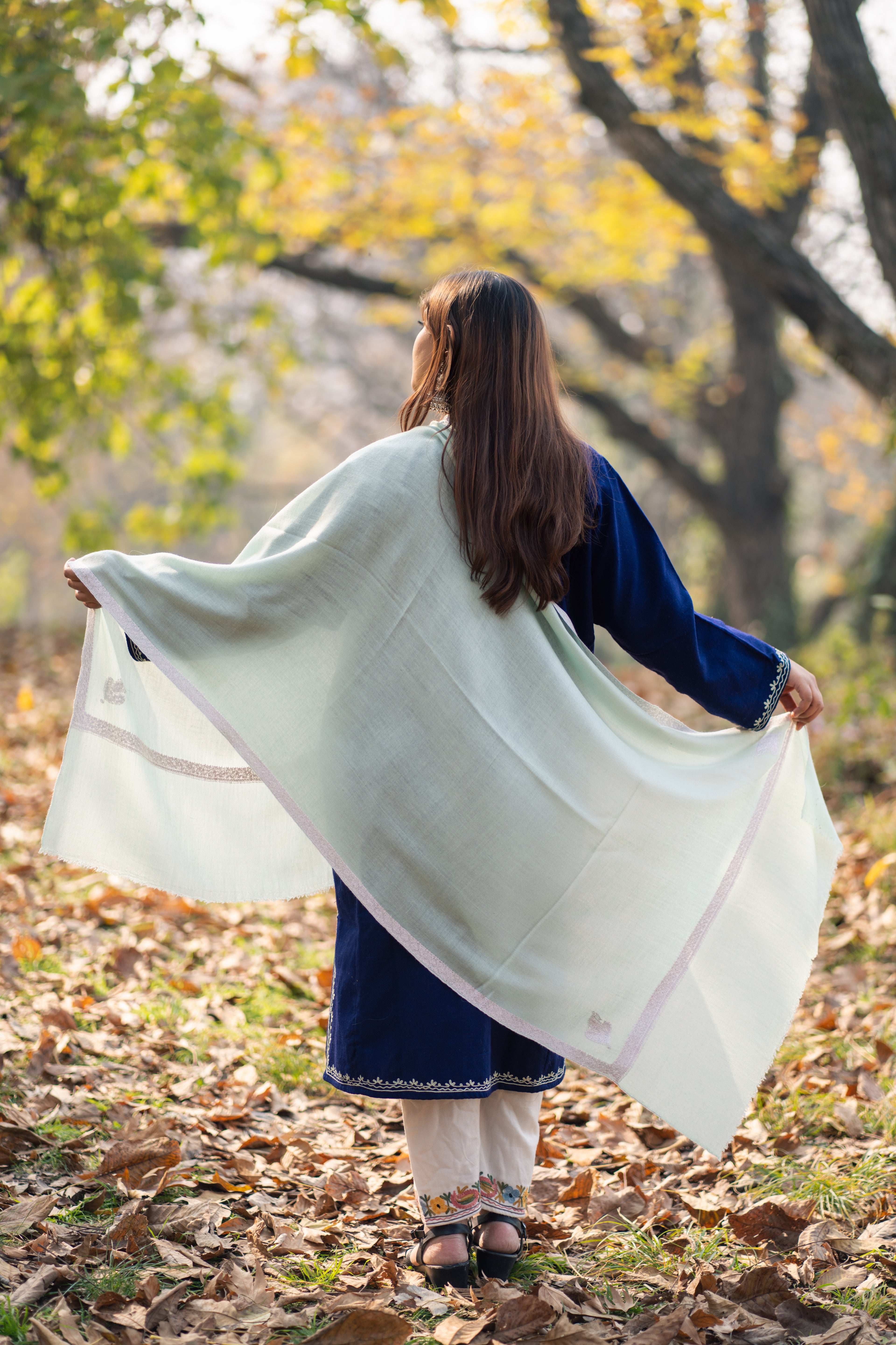 Teal Sozni Hand Embroidered Pashmina Wrap