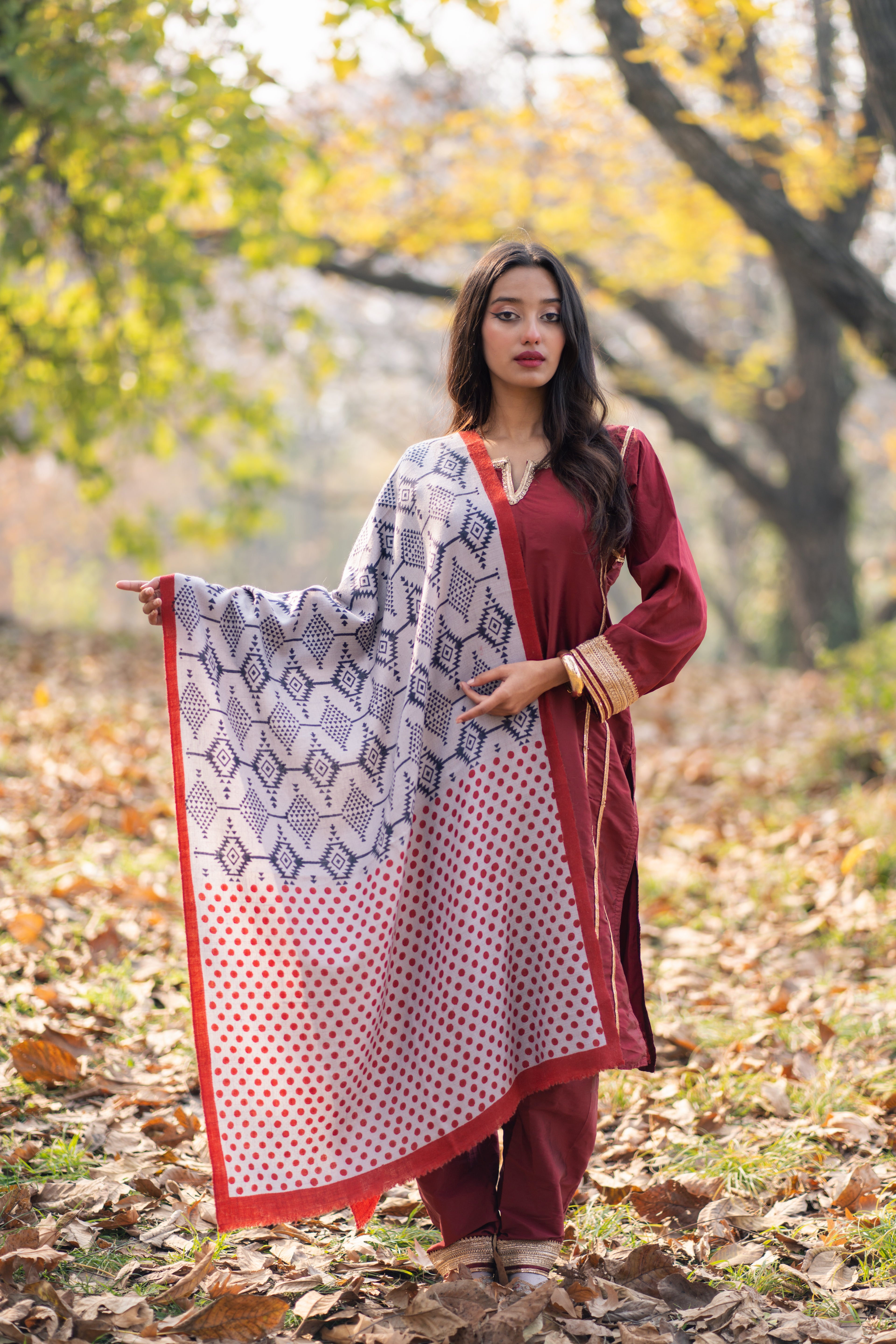 Grey Handblock Printed Pashmina Wrap