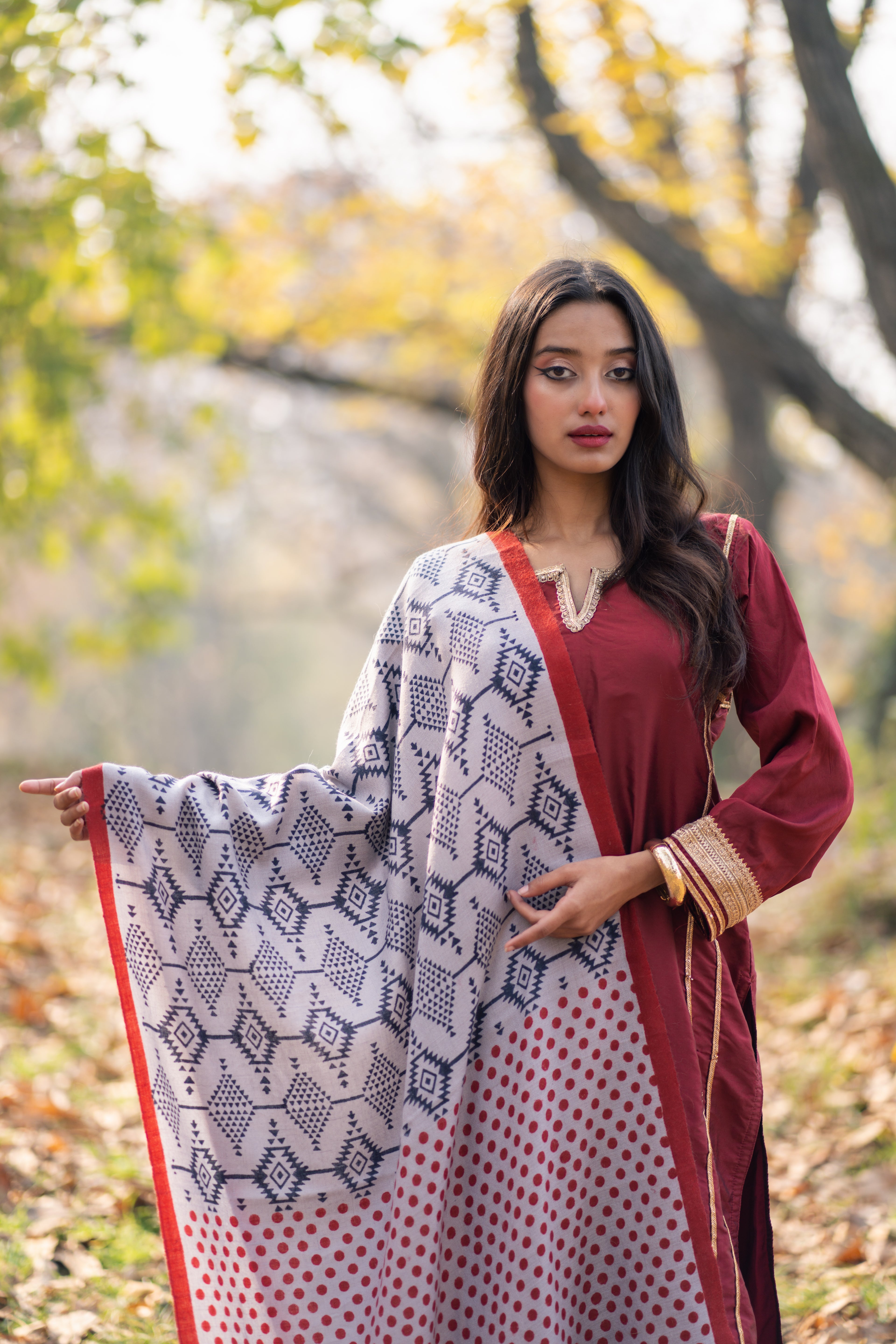 Grey Handblock Printed Pashmina Wrap