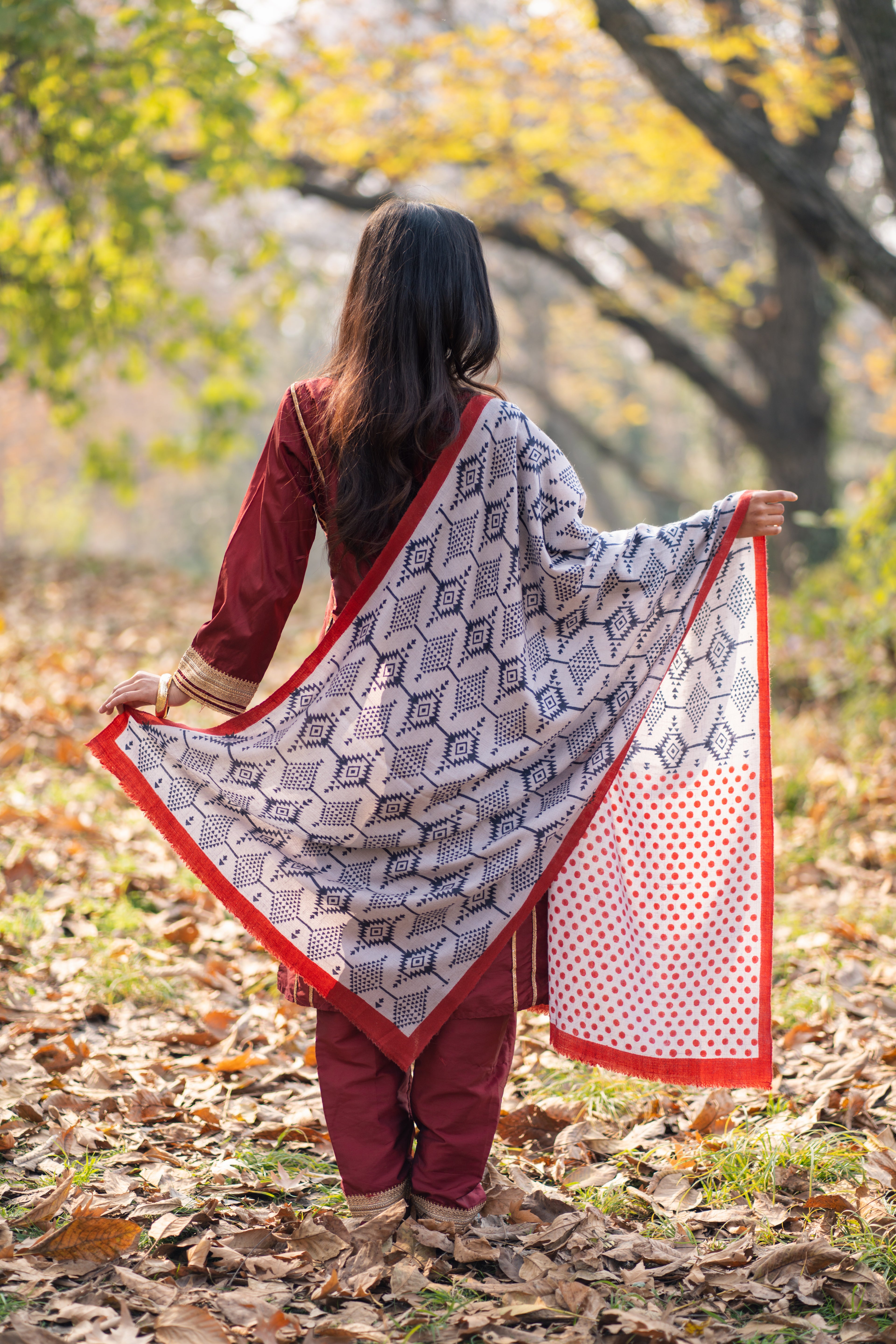 Grey Handblock Printed Pashmina Wrap