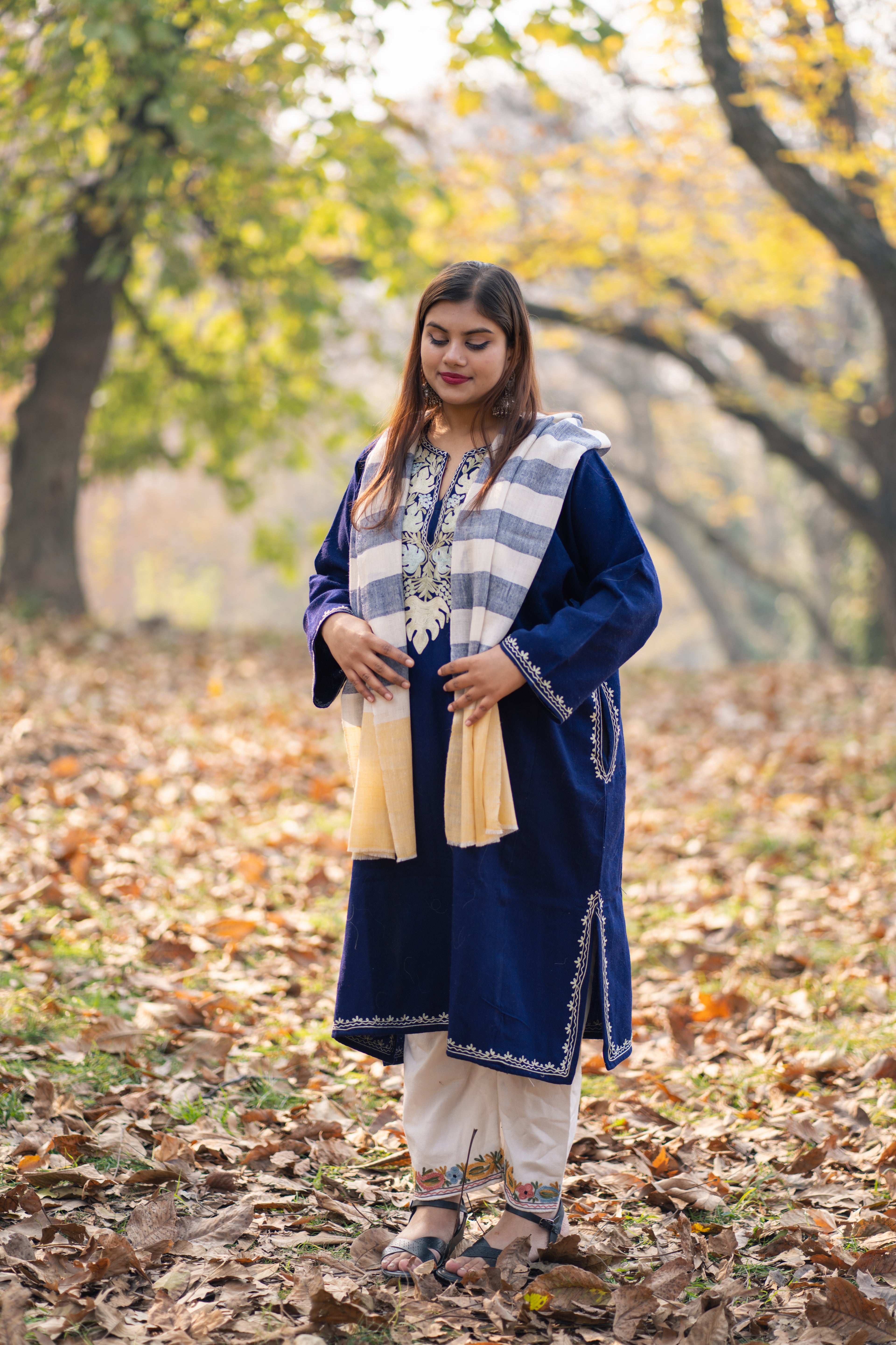 White Blue and Yellow Stripes Pashmina Muffler