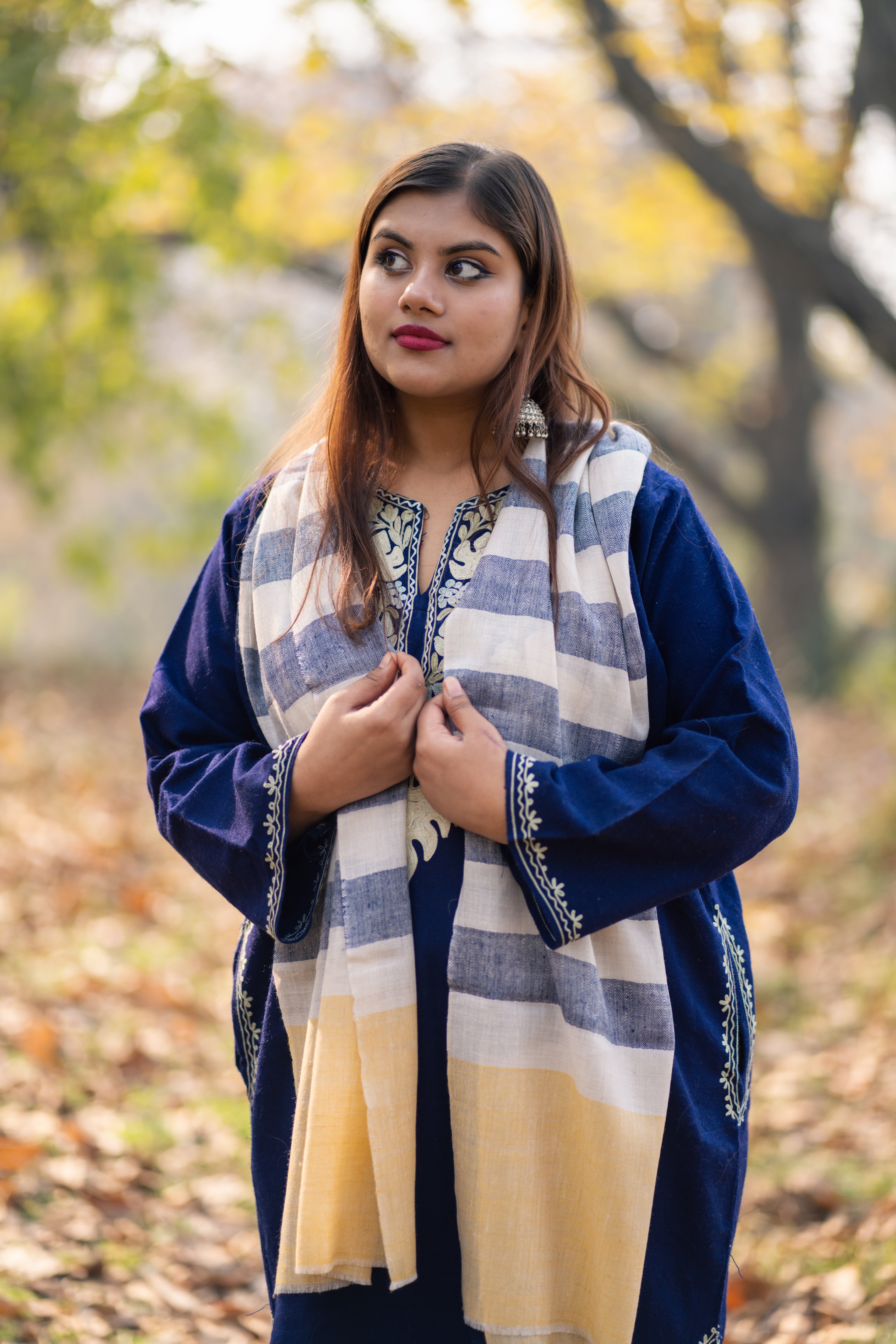 White Blue and Yellow Stripes Pashmina Muffler
