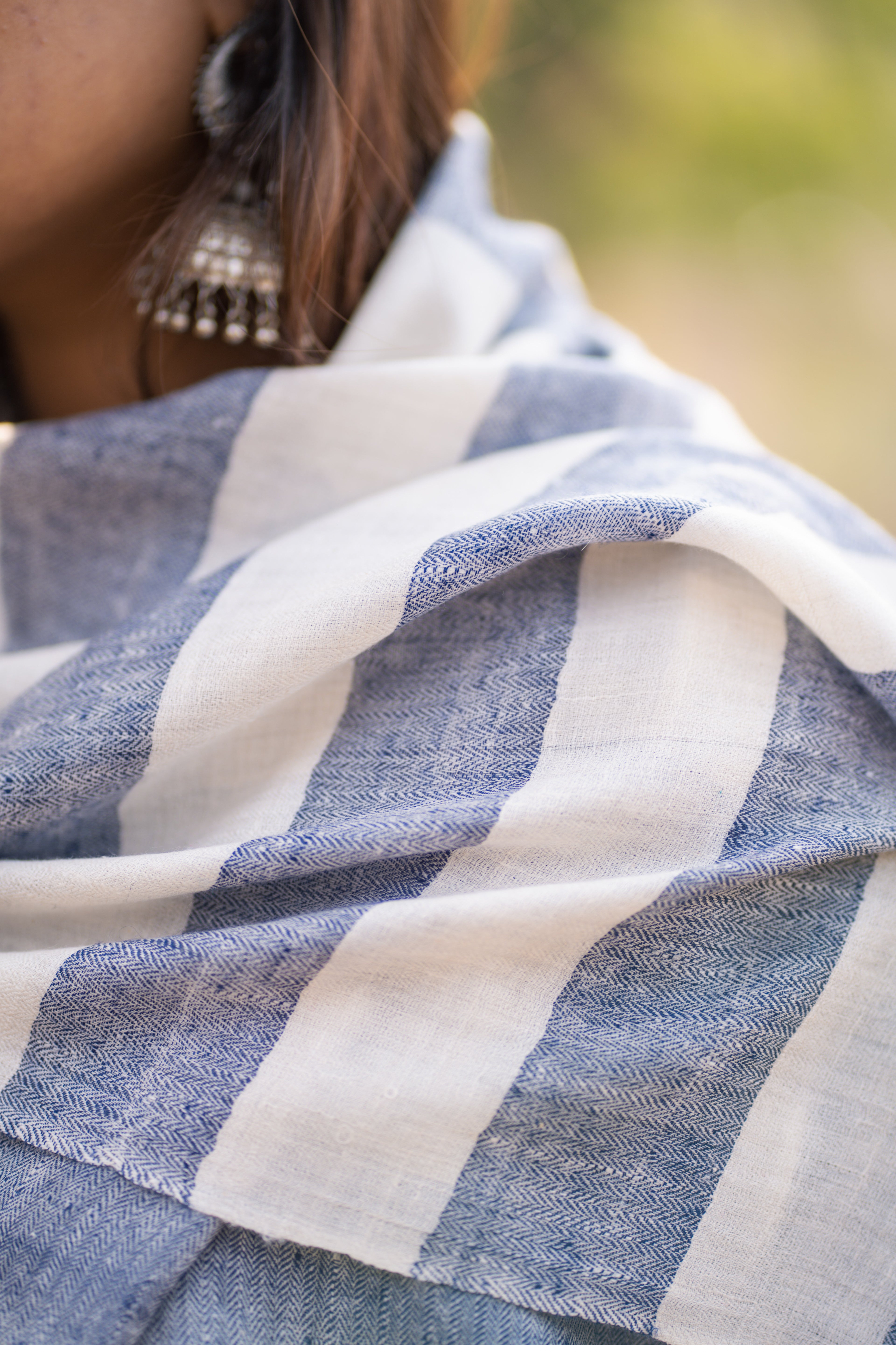 White Blue and Yellow Stripes Pashmina Muffler