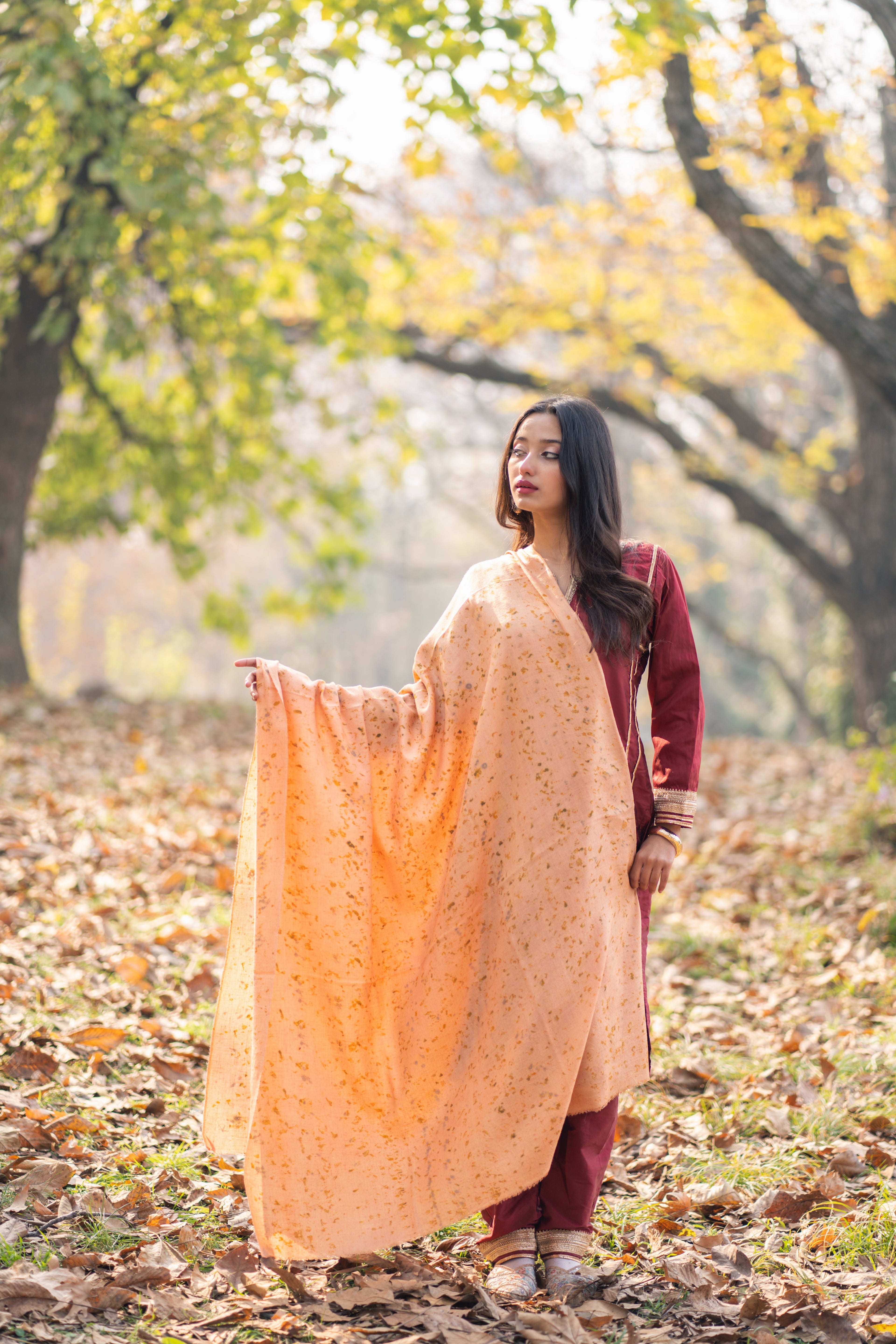 Coral Organic Flower Dyed Pashmina Shawl