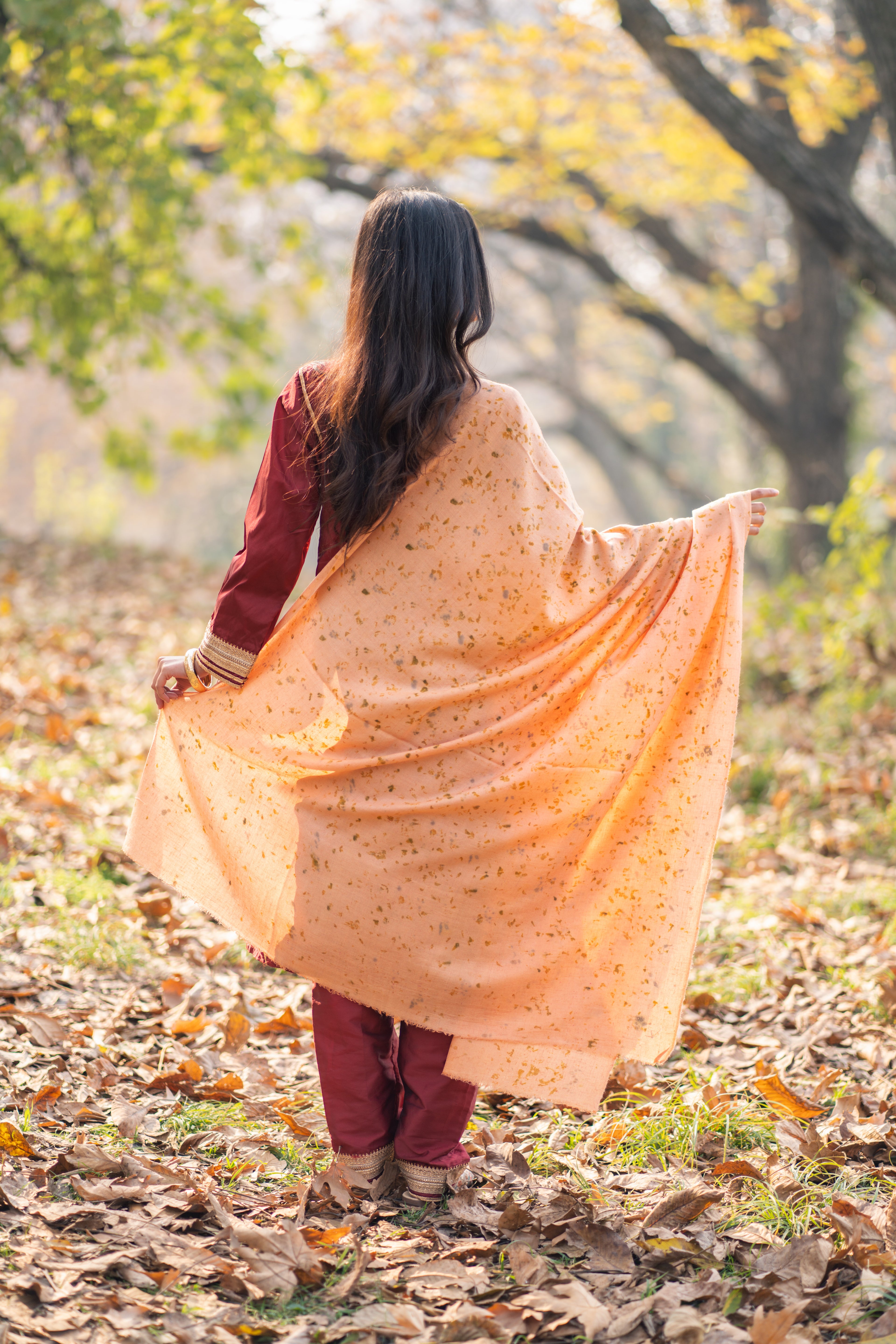 Coral Organic Flower Dyed Pashmina Shawl