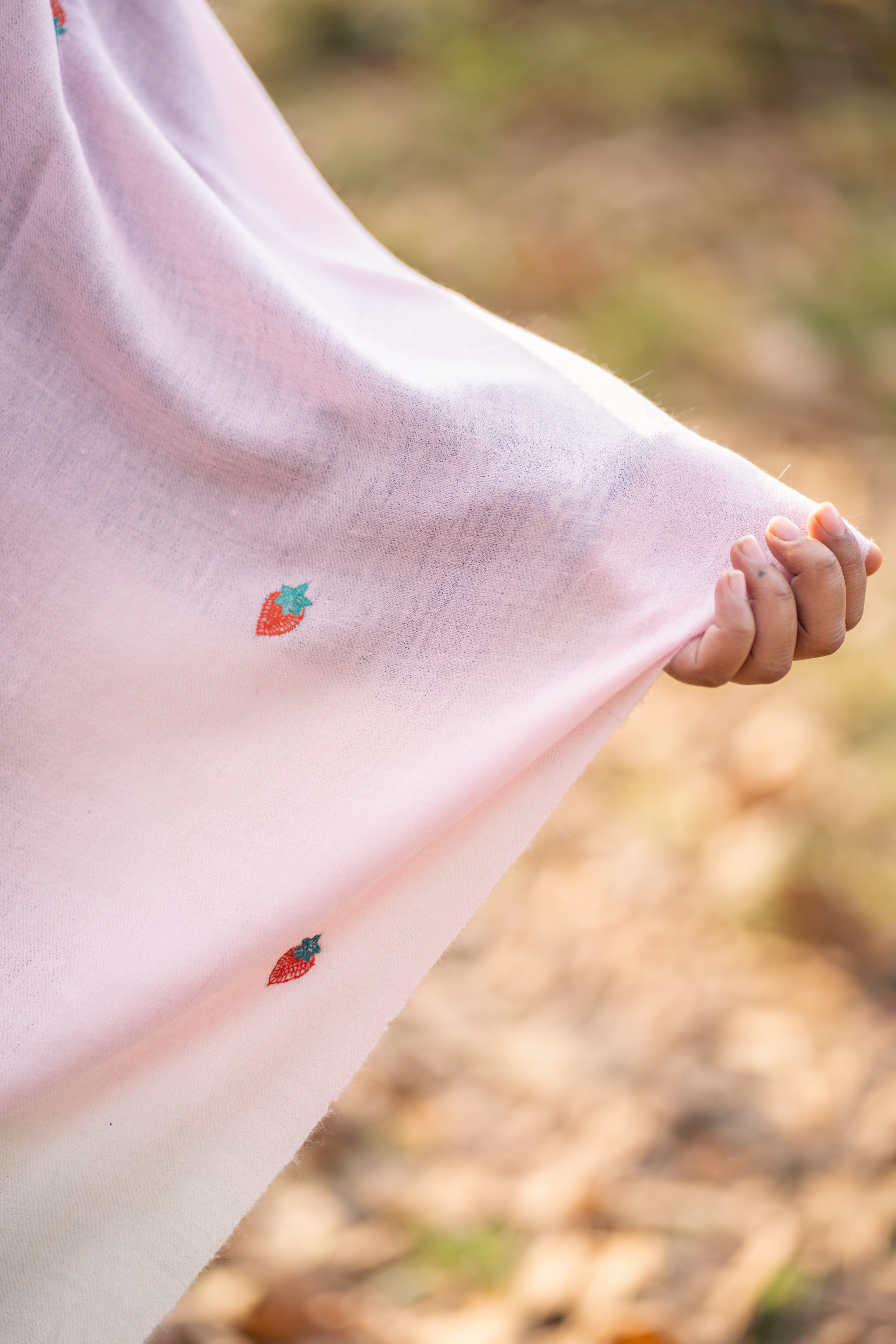 Pink and Ivory Ombre Sozni Hand Embroidered Pashmina Wrap