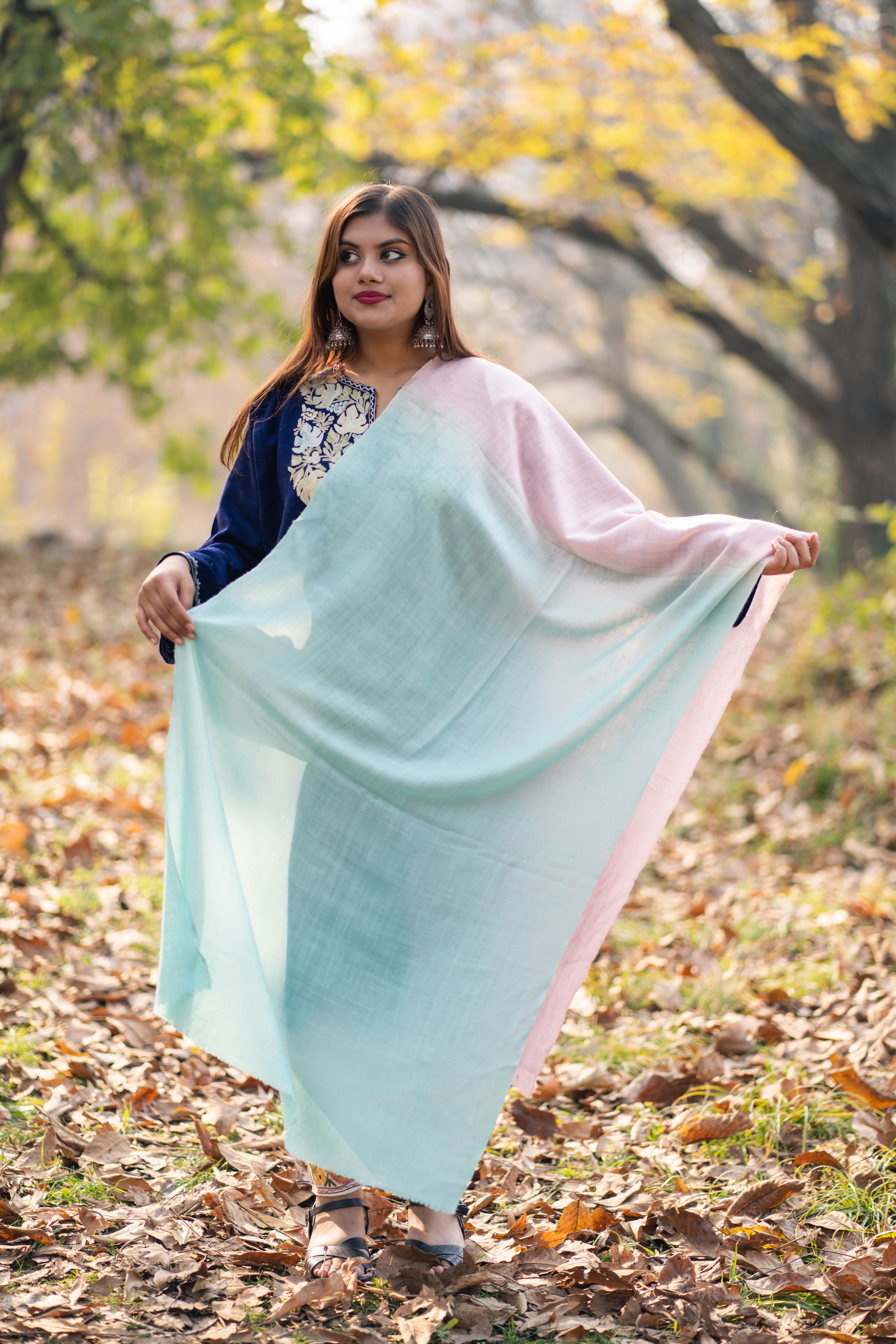 Green and Pink Ombre Pashmina Wrap