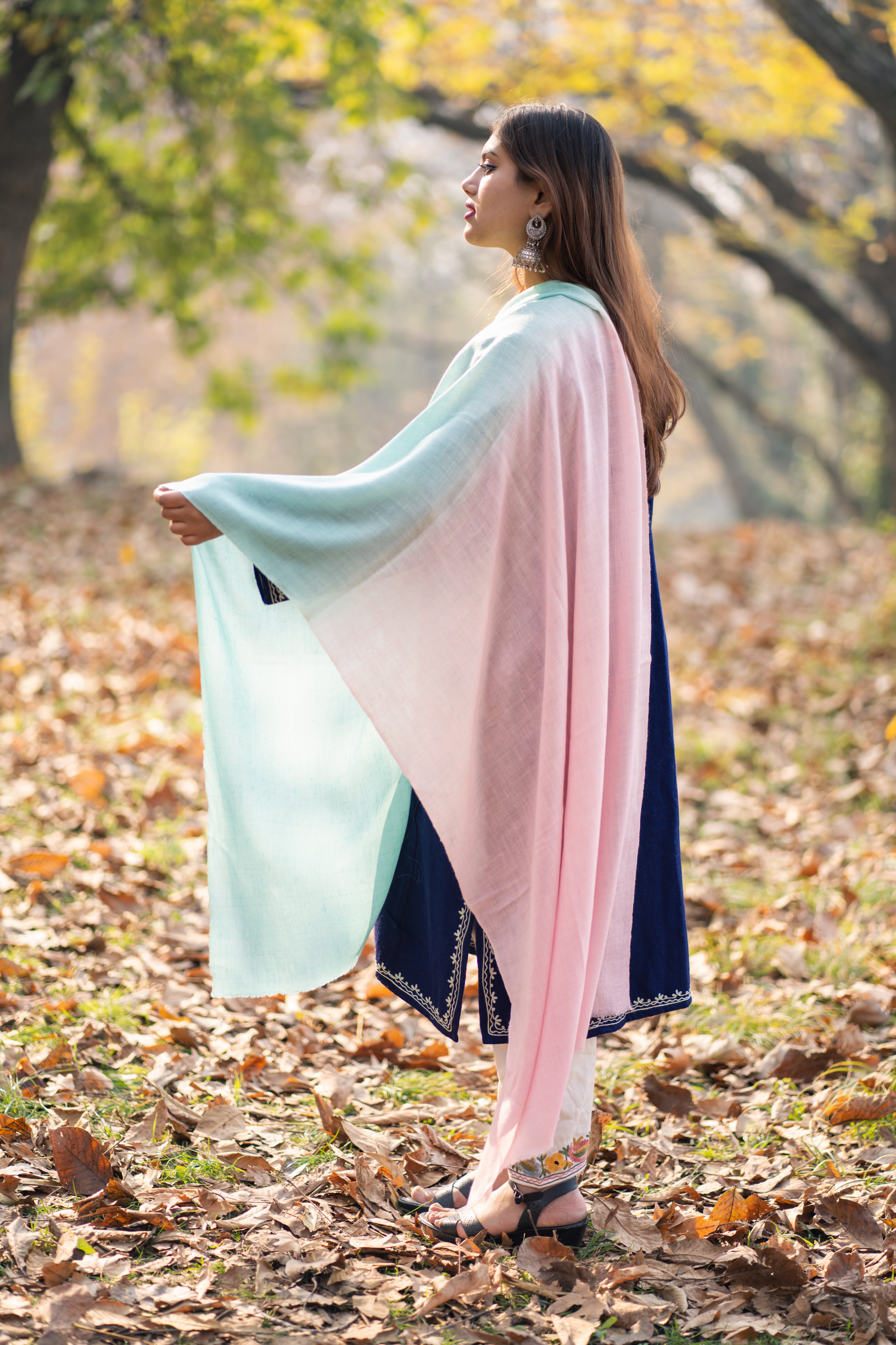 Green and Pink Ombre Pashmina Wrap