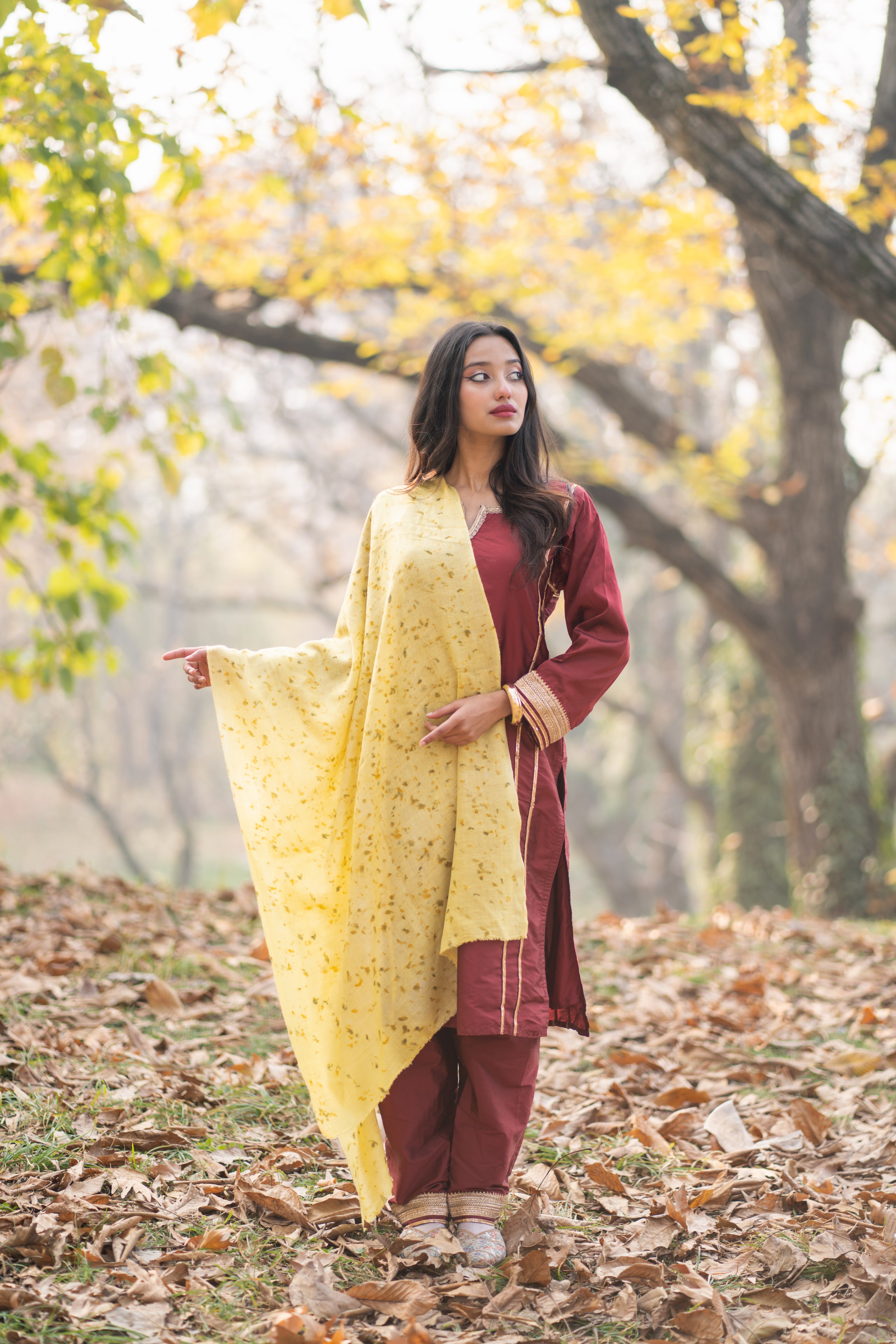 Yellow Organic Flower Dyed Pashmina Wrap