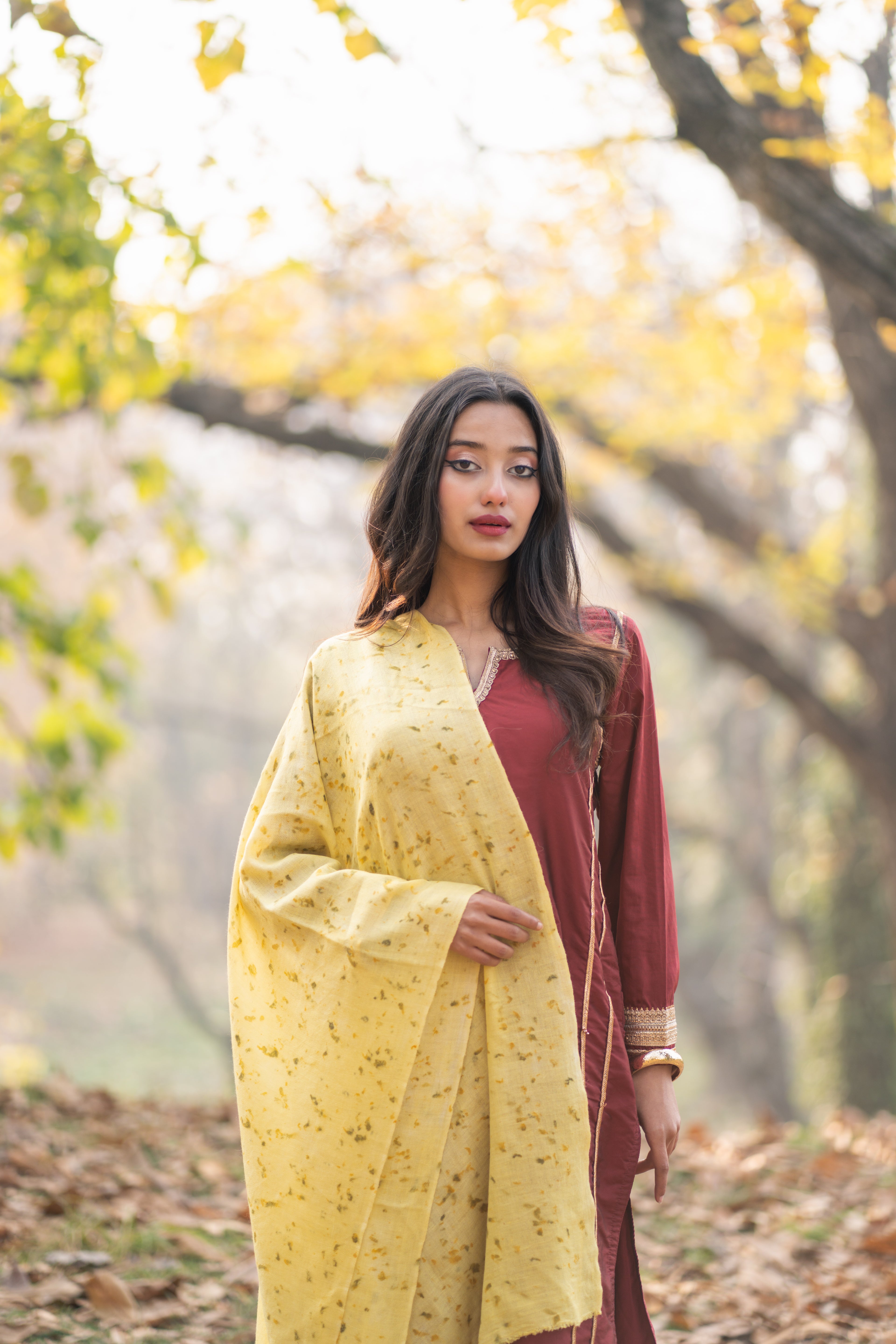 Yellow Organic Flower Dyed Pashmina Wrap