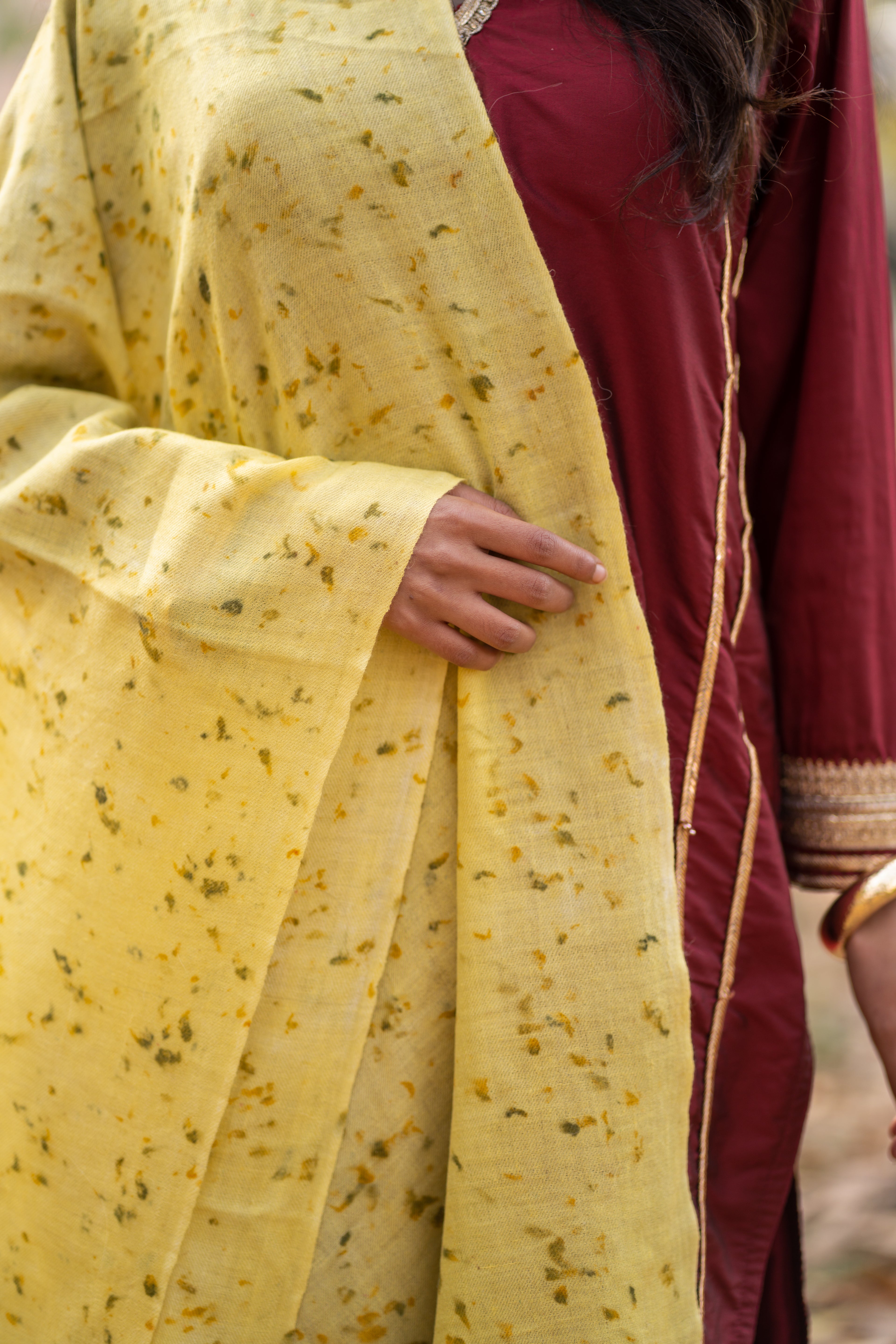 Yellow Organic Flower Dyed Pashmina Wrap