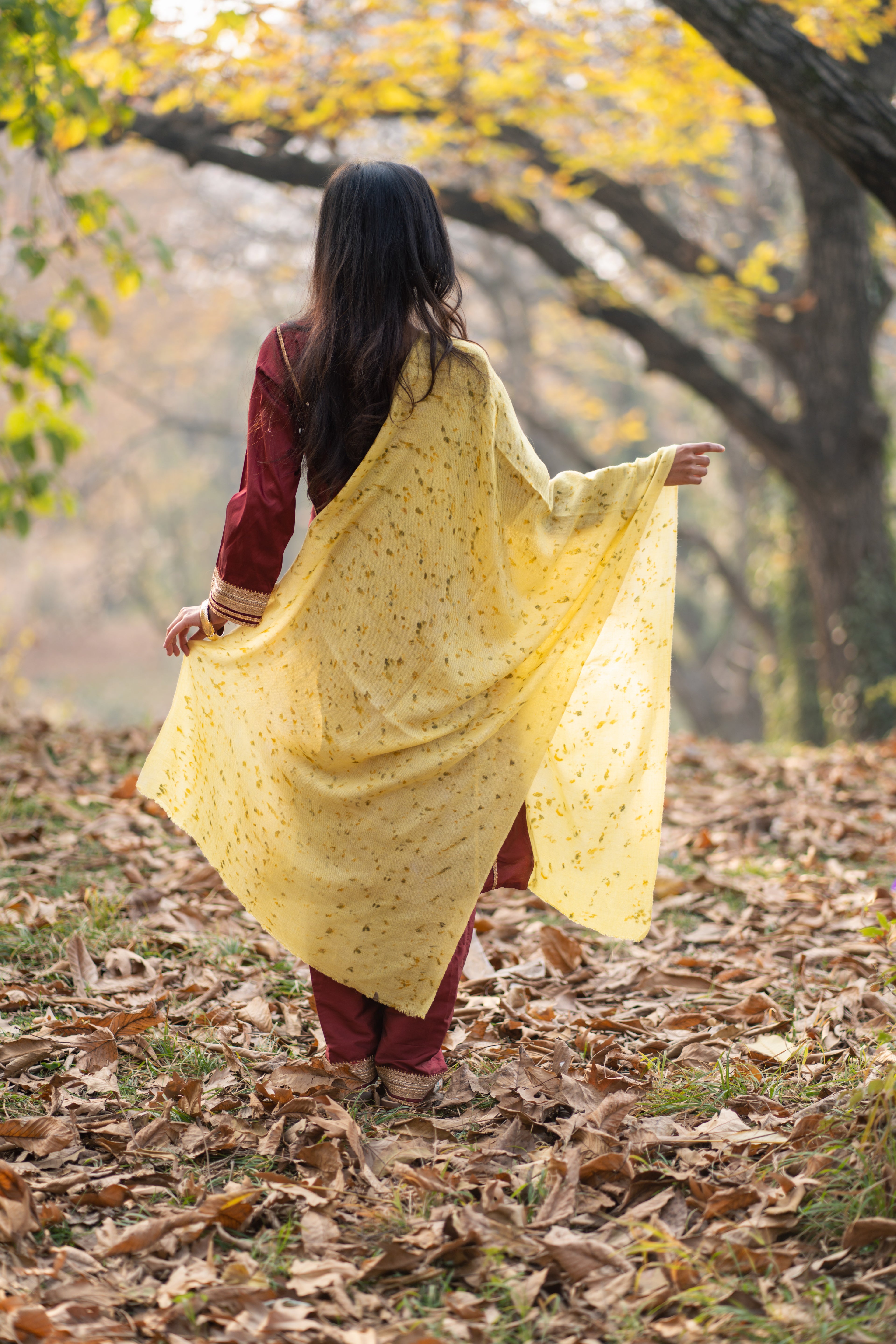 Yellow Organic Flower Dyed Pashmina Wrap