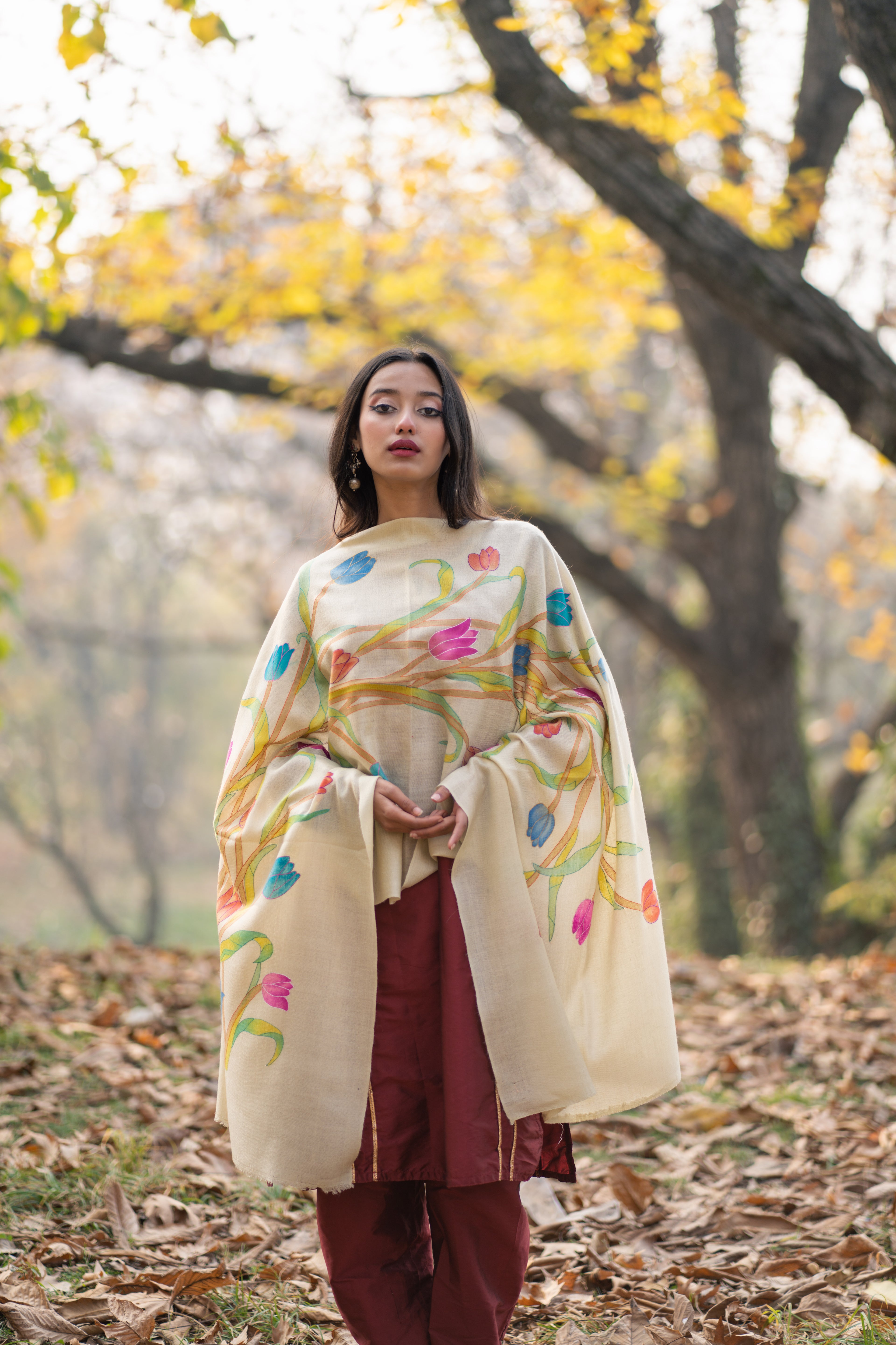 Lime Green  Hand Painted Hand Embroidered Pashmina Wrap