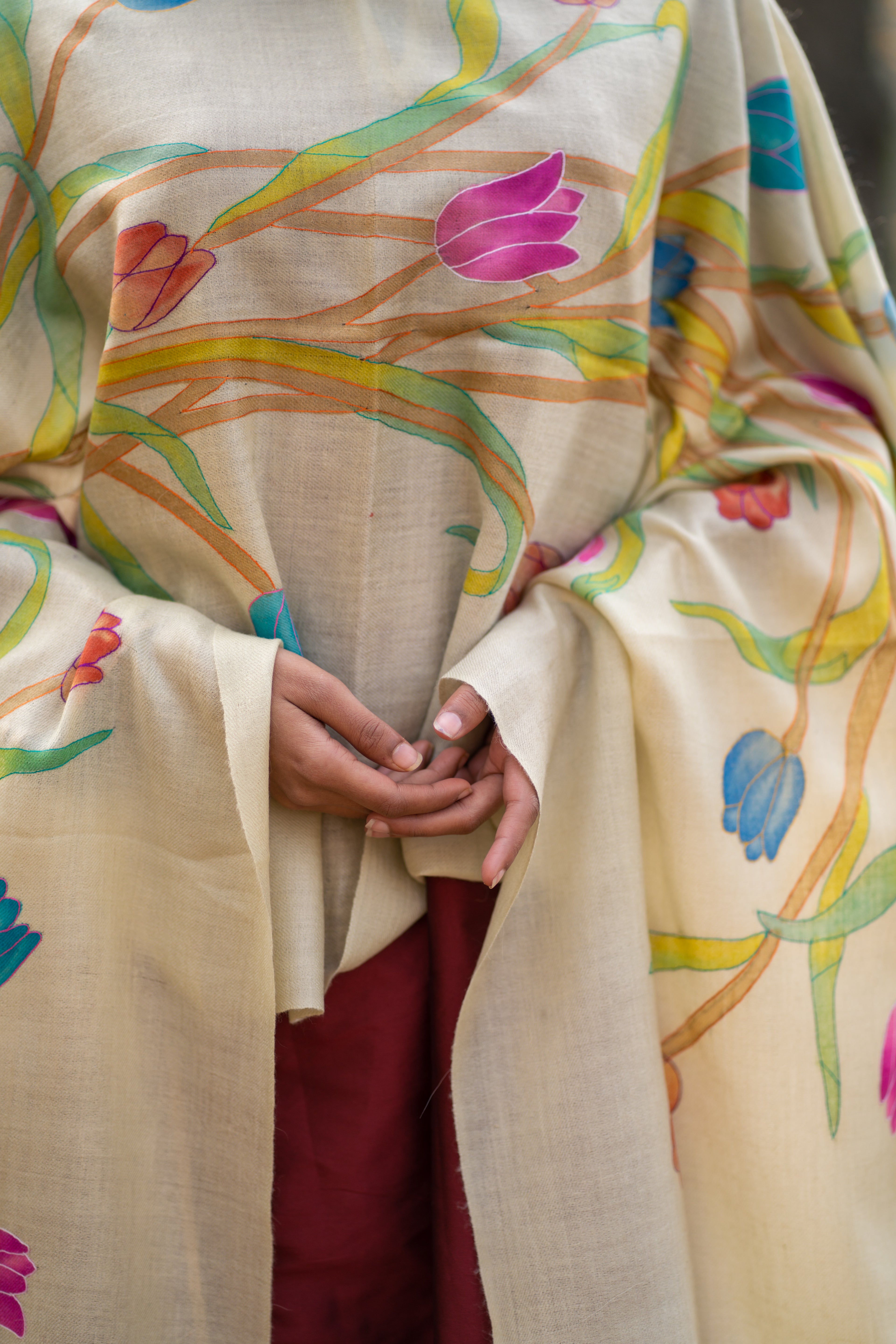 Lime Green  Hand Painted Hand Embroidered Pashmina Wrap