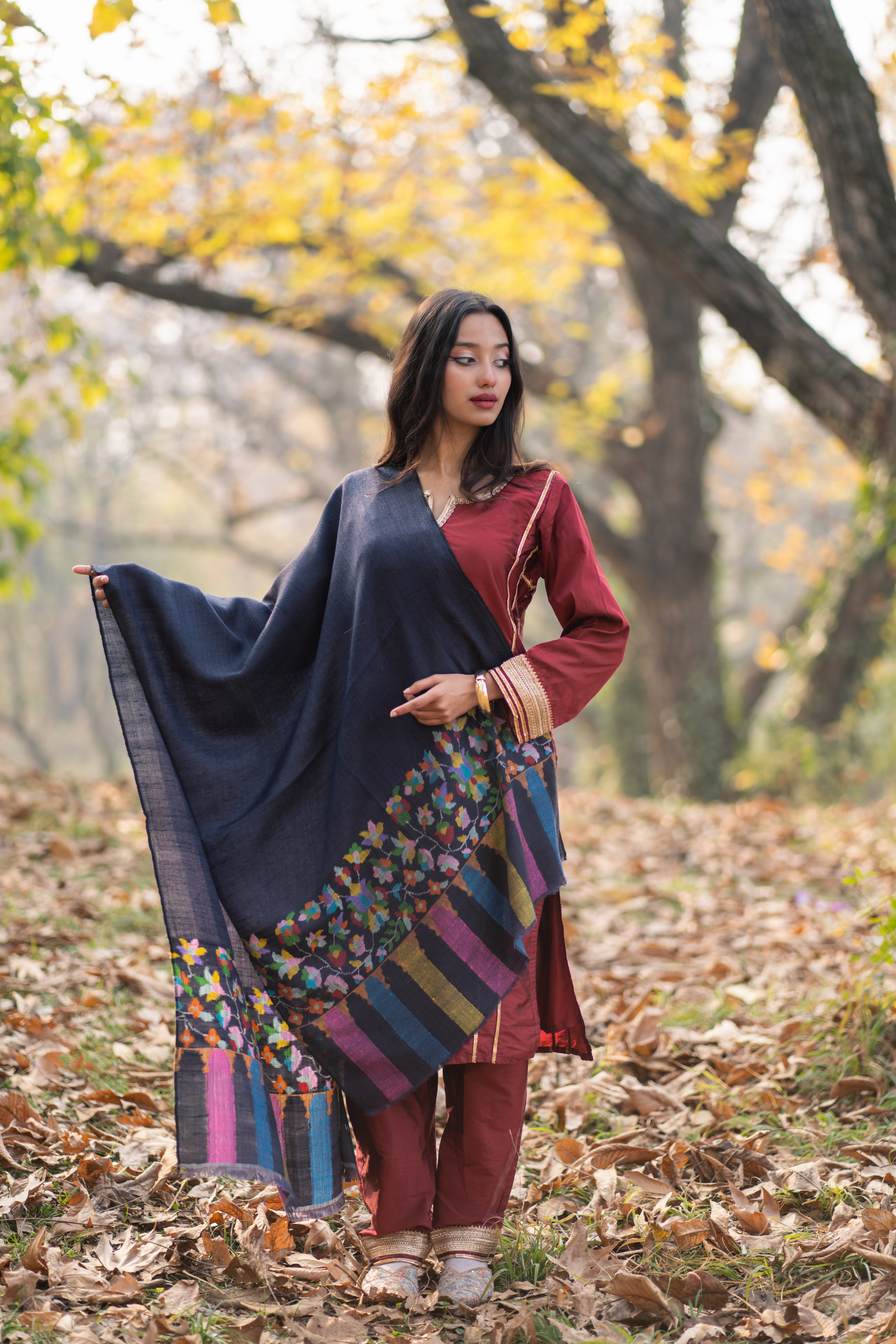 Navy Blue Kani Palla Pashmina Wrap