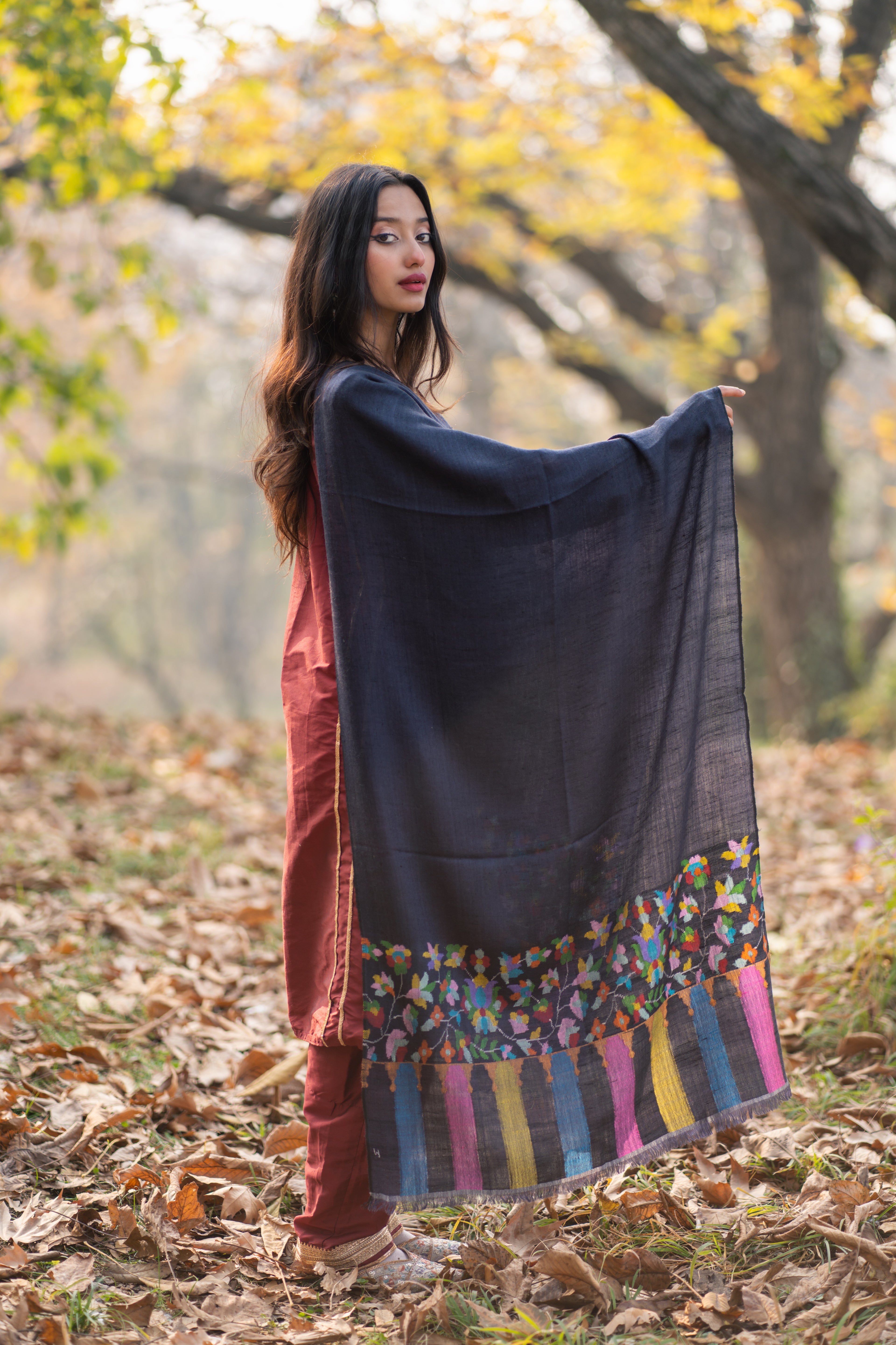Navy Blue Kani Palla Pashmina Wrap