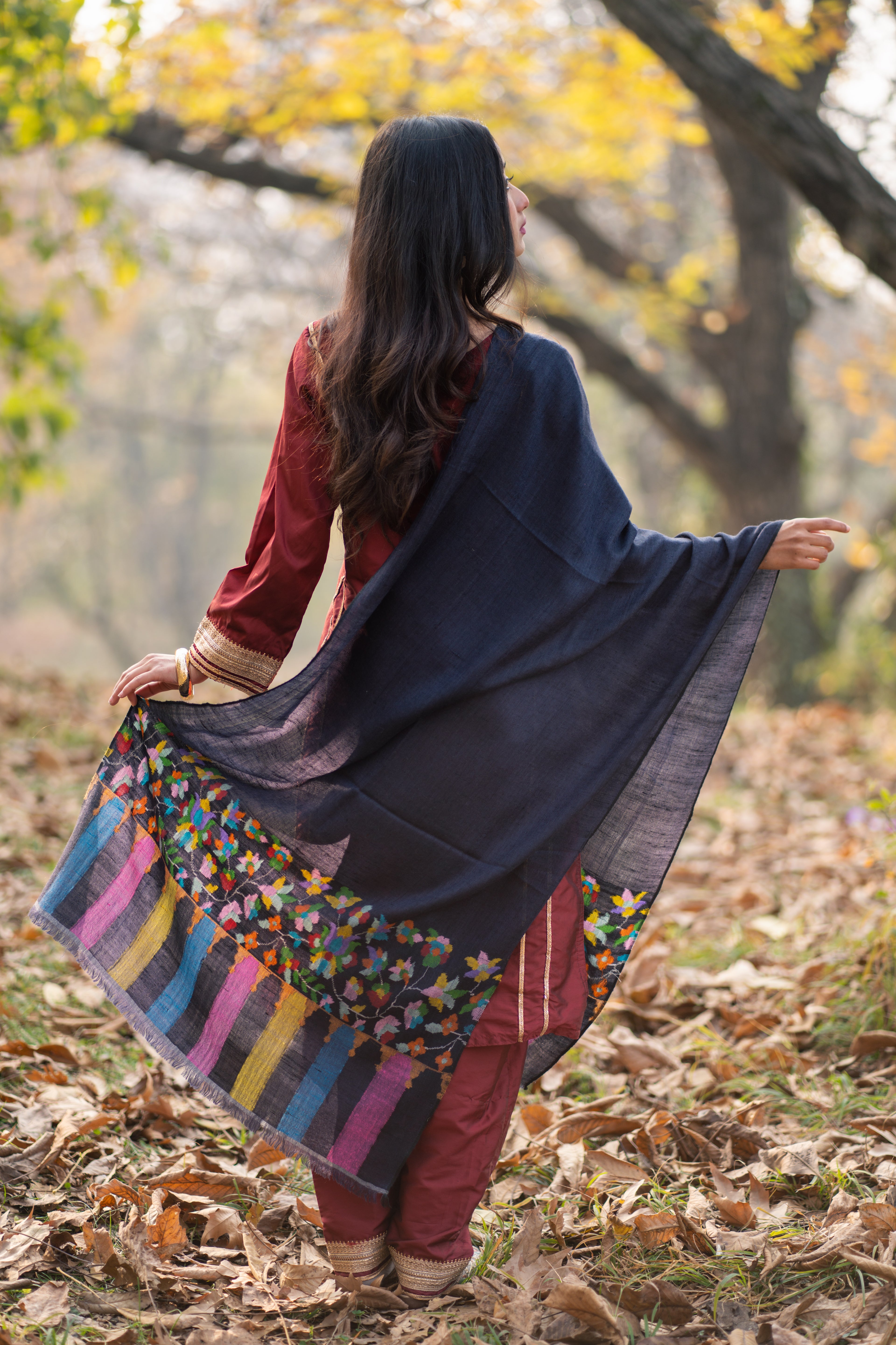 Navy Blue Kani Palla Pashmina Wrap