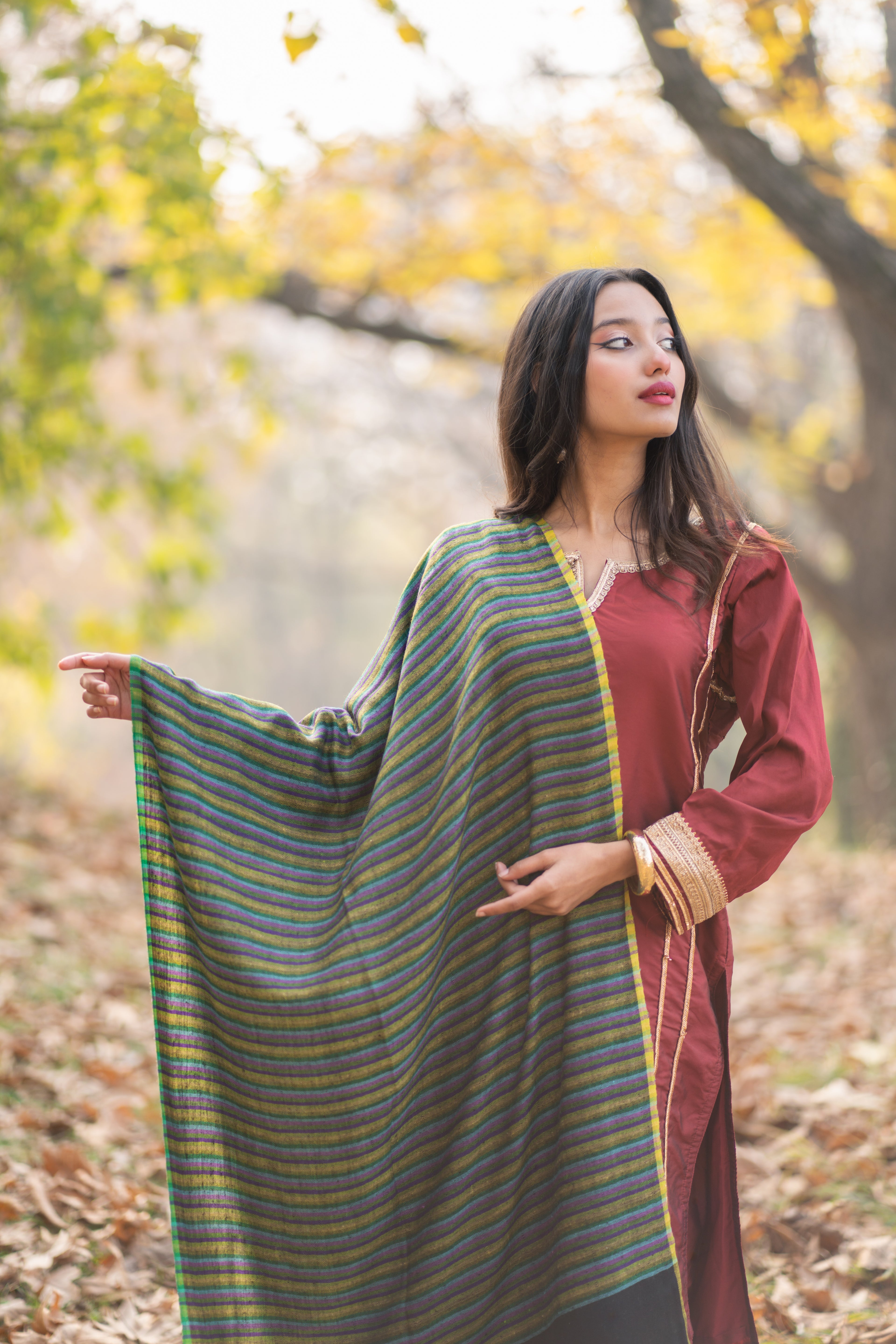 Black and Green Striped Pashmina Wrap