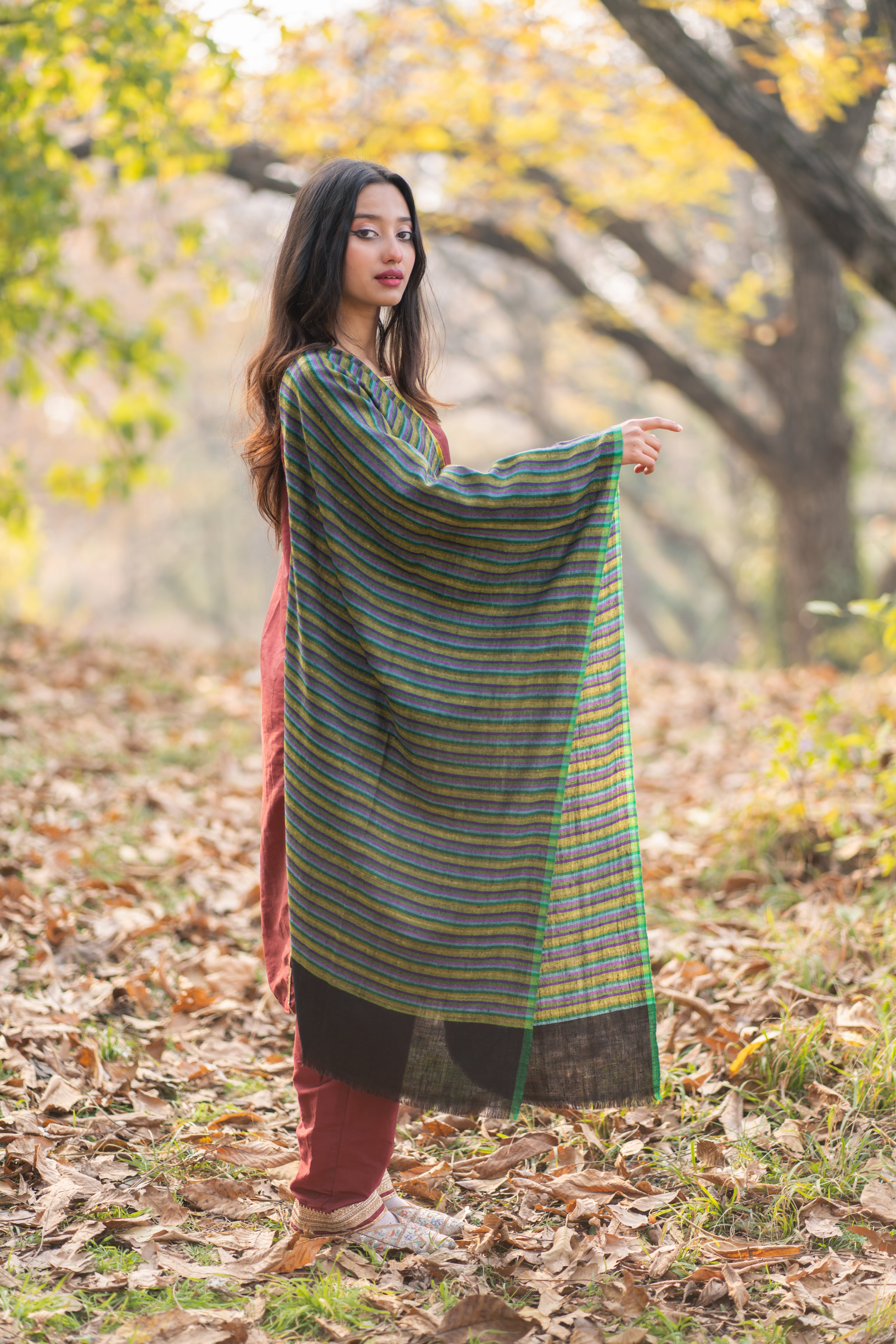 Black and Green Striped Pashmina Wrap