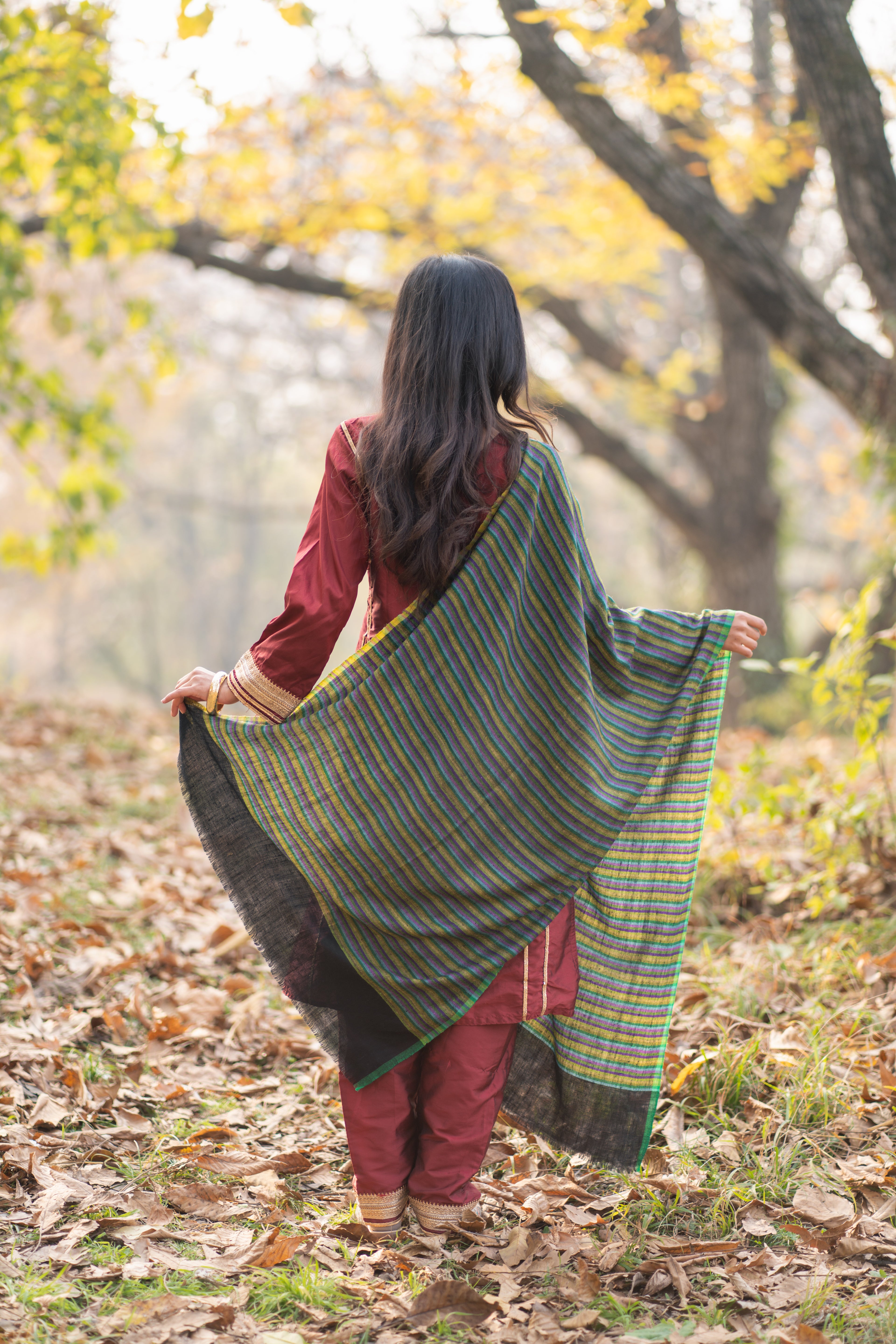 Black and Green Striped Pashmina Wrap