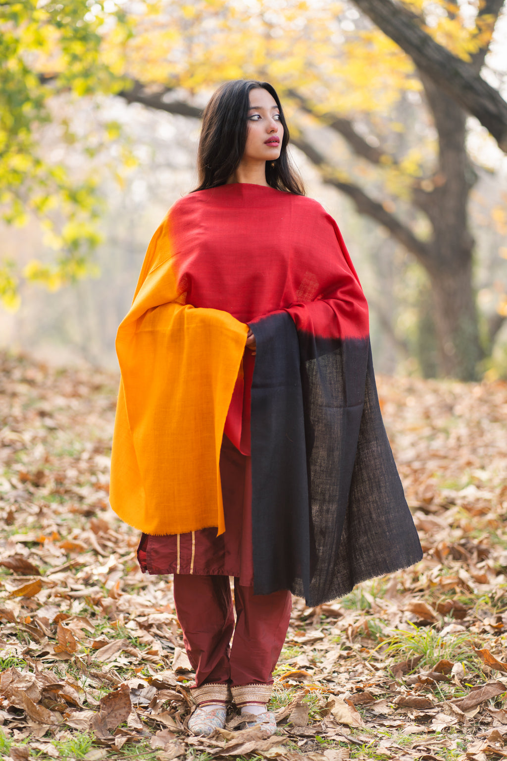 Black Red and Orange Ombre Pashmina Wrap
