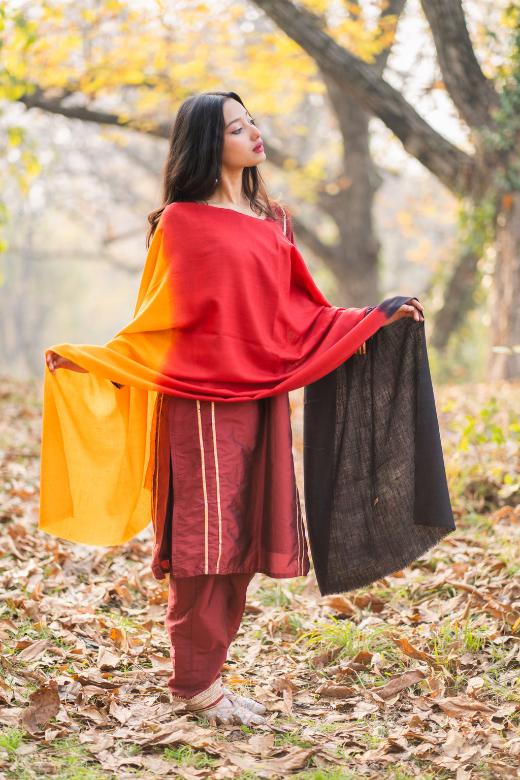 Black Red and Orange Ombre Pashmina Wrap
