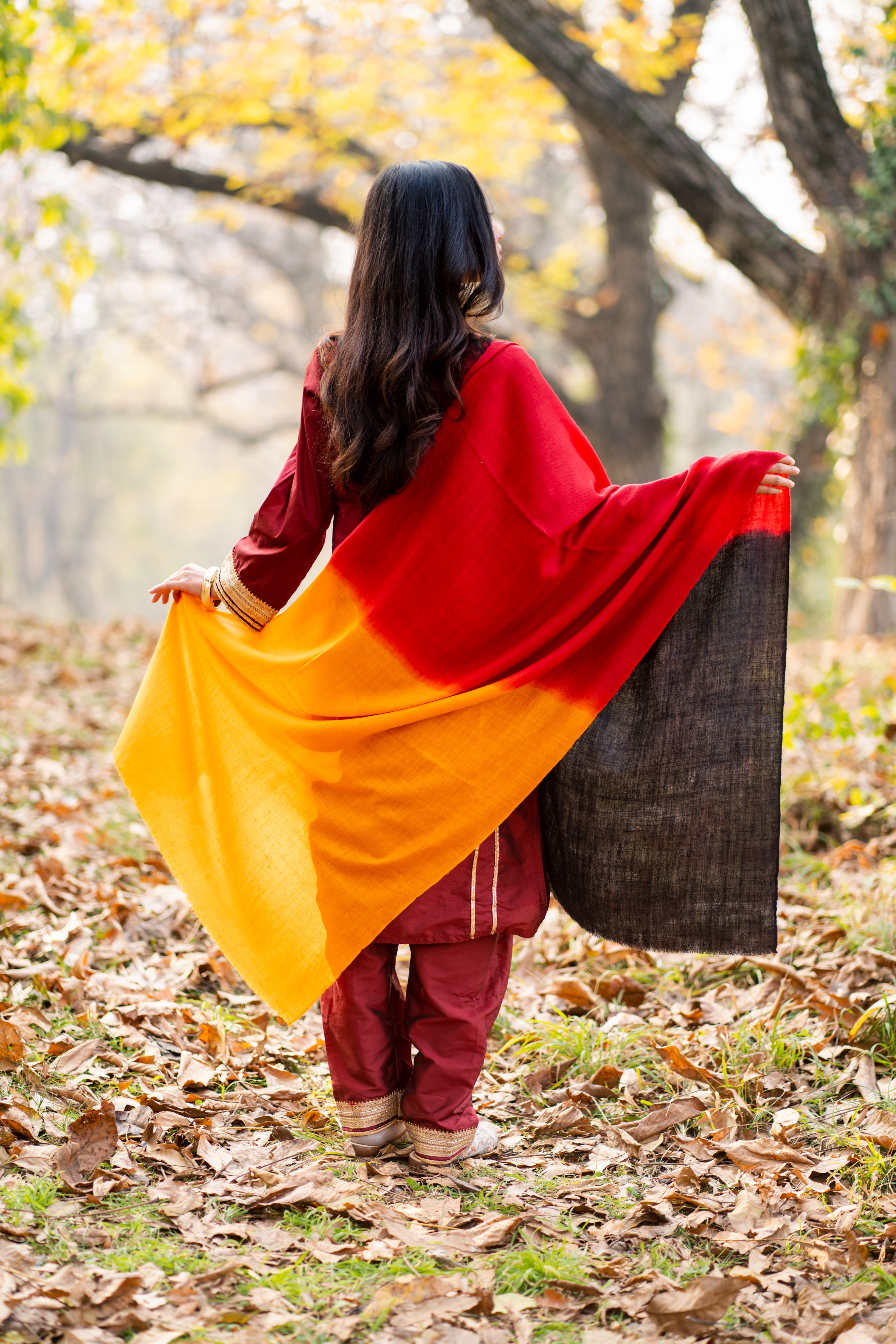 Black Red and Orange Ombre Pashmina Wrap