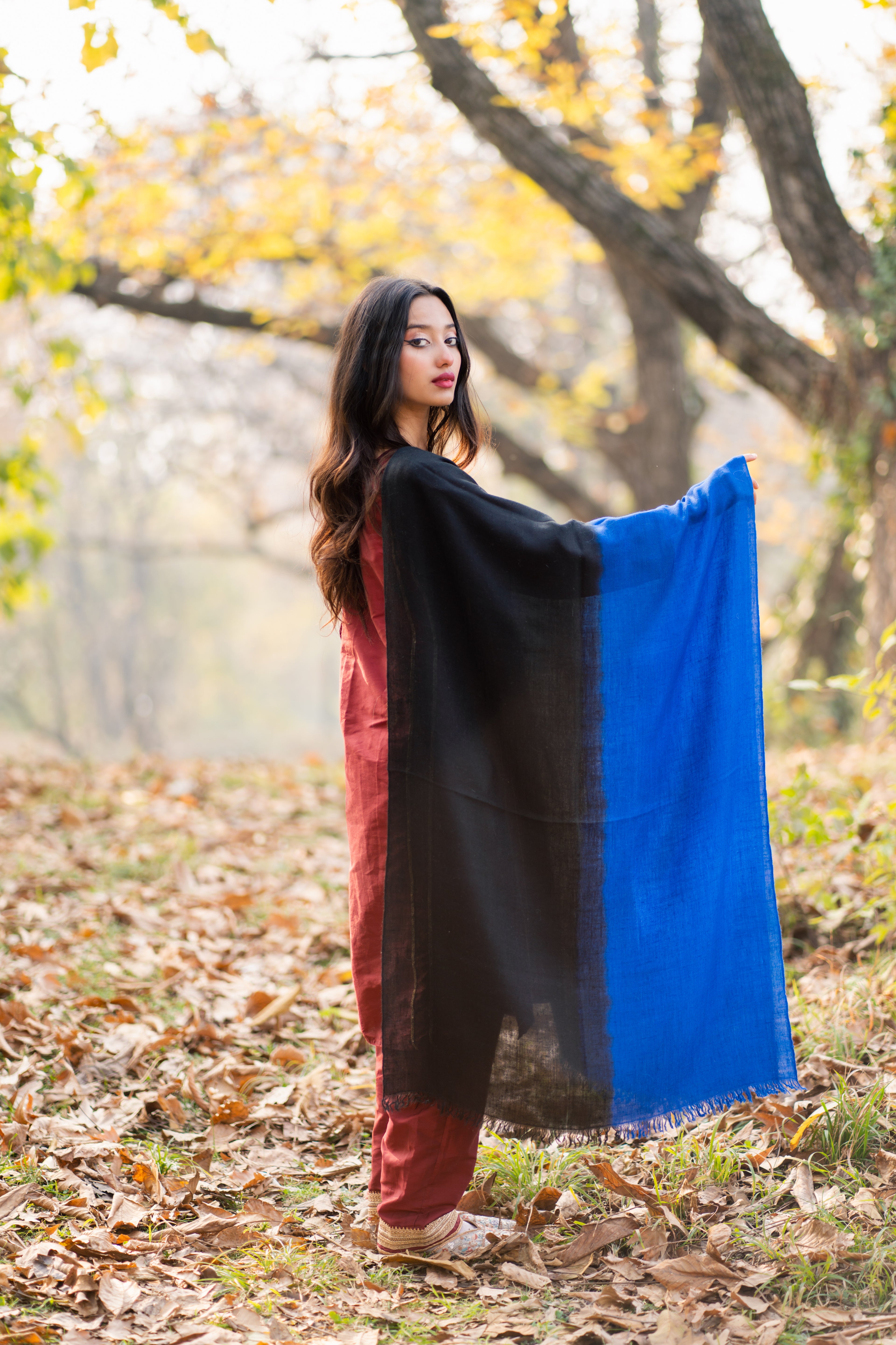 Blue and Black Ombre Pashmina Wrap