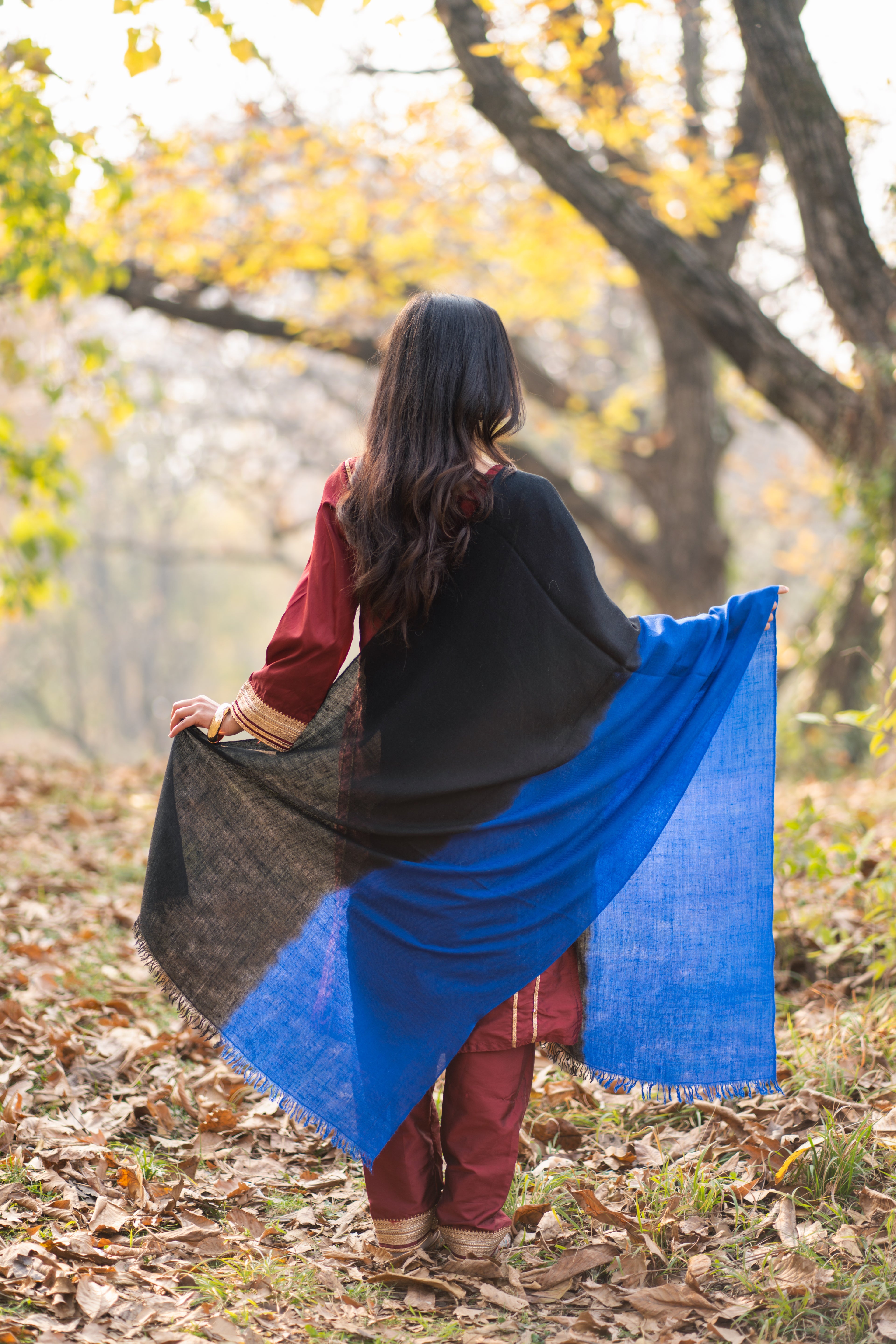 Blue and Black Ombre Pashmina Wrap