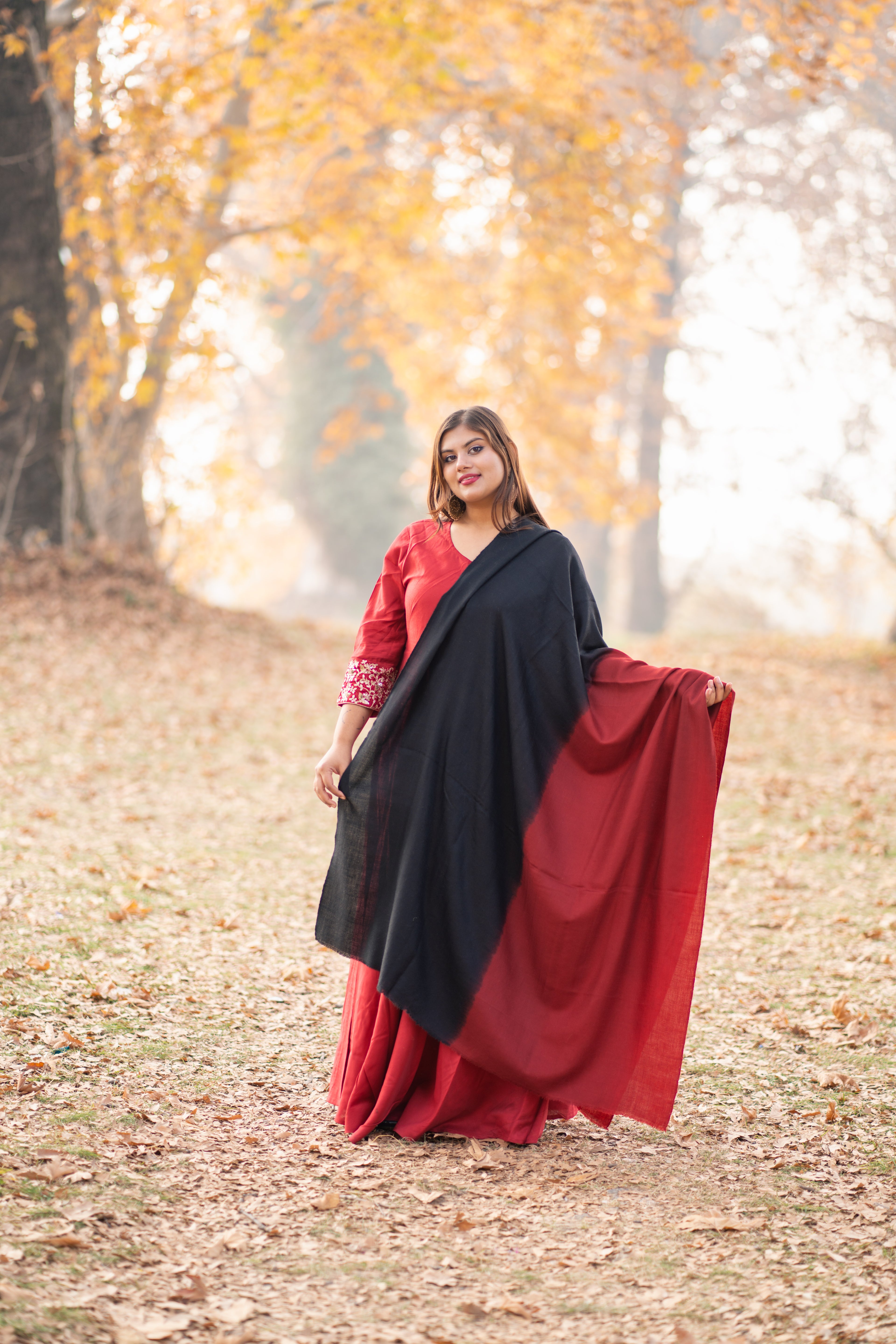 Red and Black Ombre Pashmina Shawl