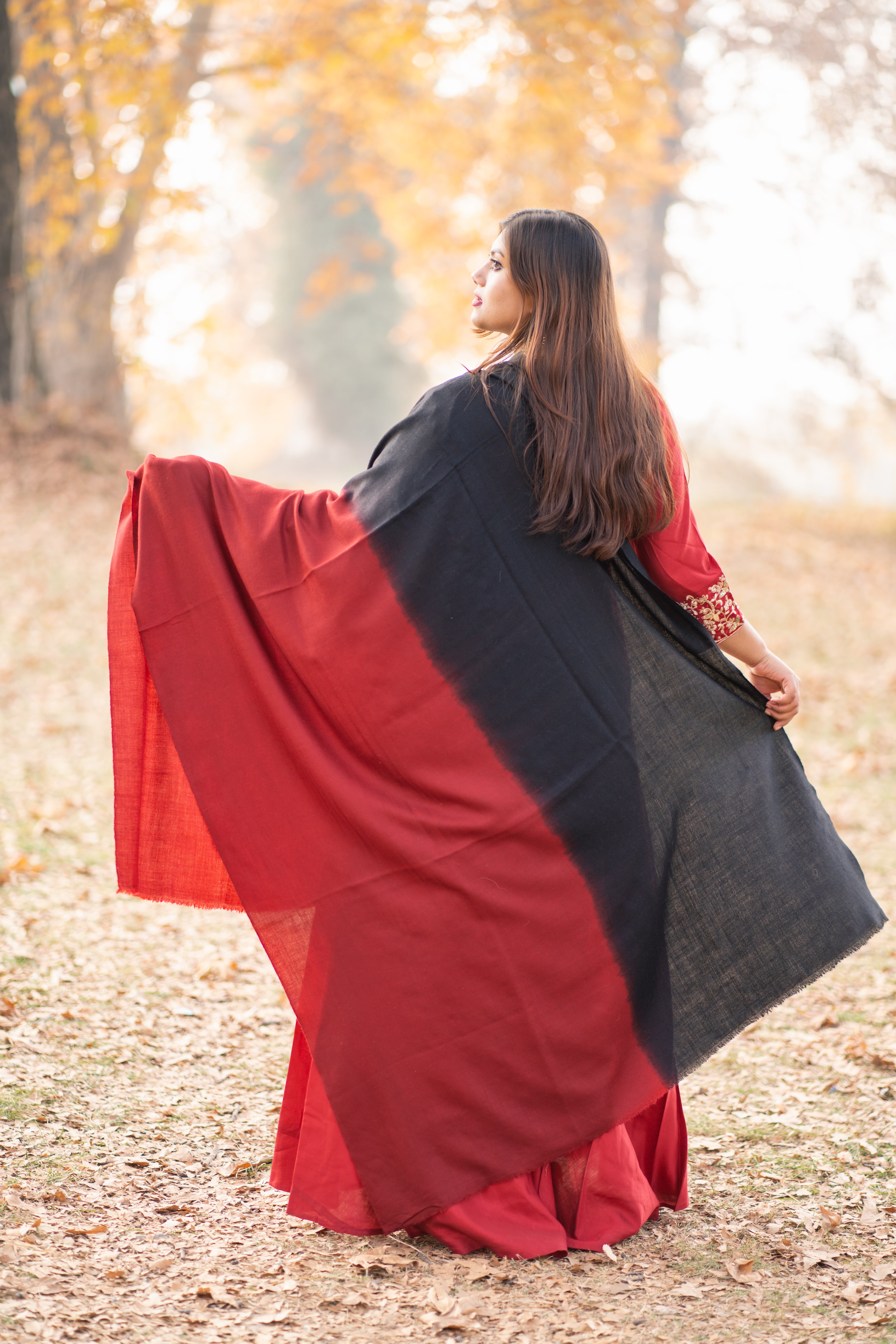 Red and Black Ombre Pashmina Shawl