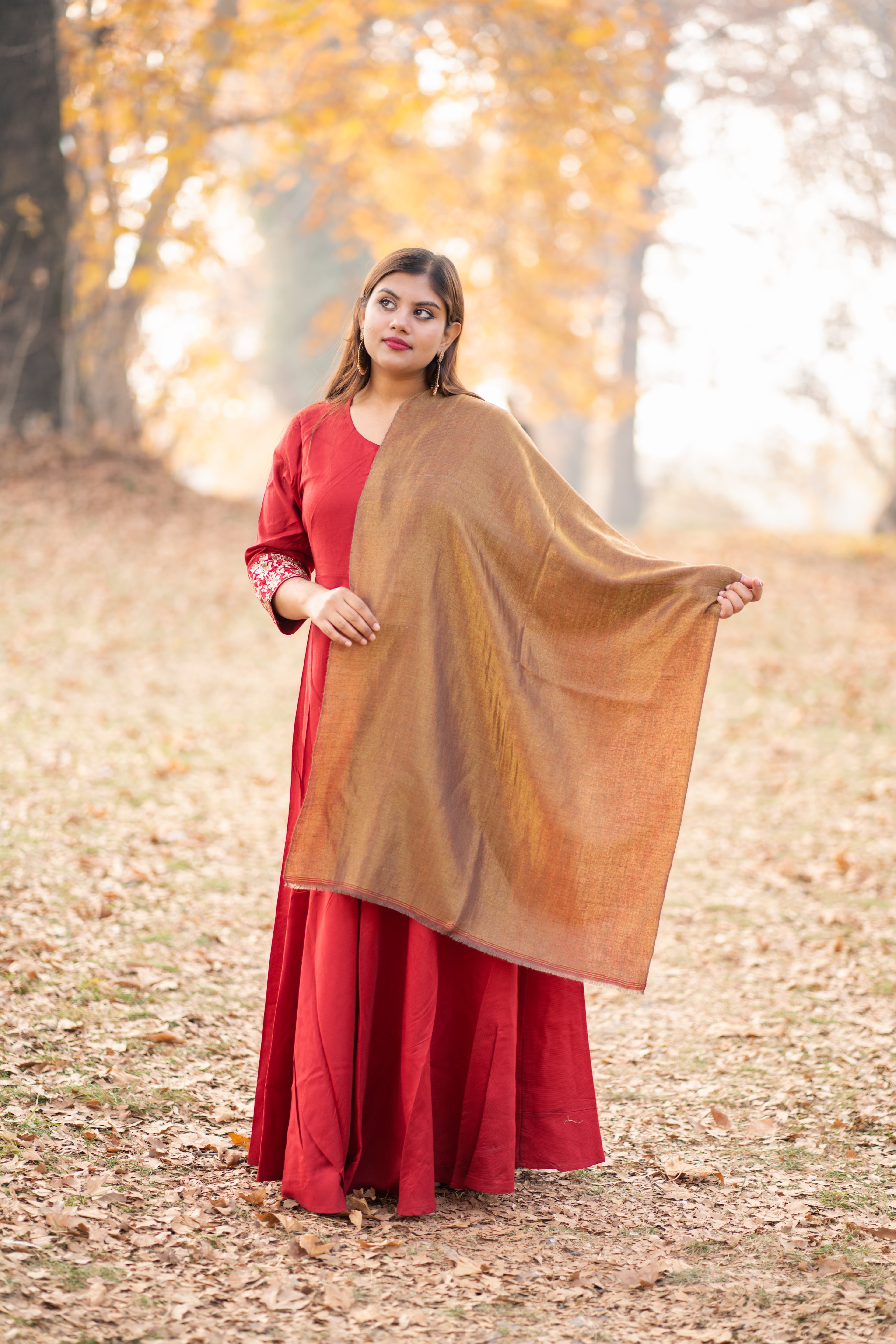 Red and Gold Zari Weave  Reversible Pashmina Wrap