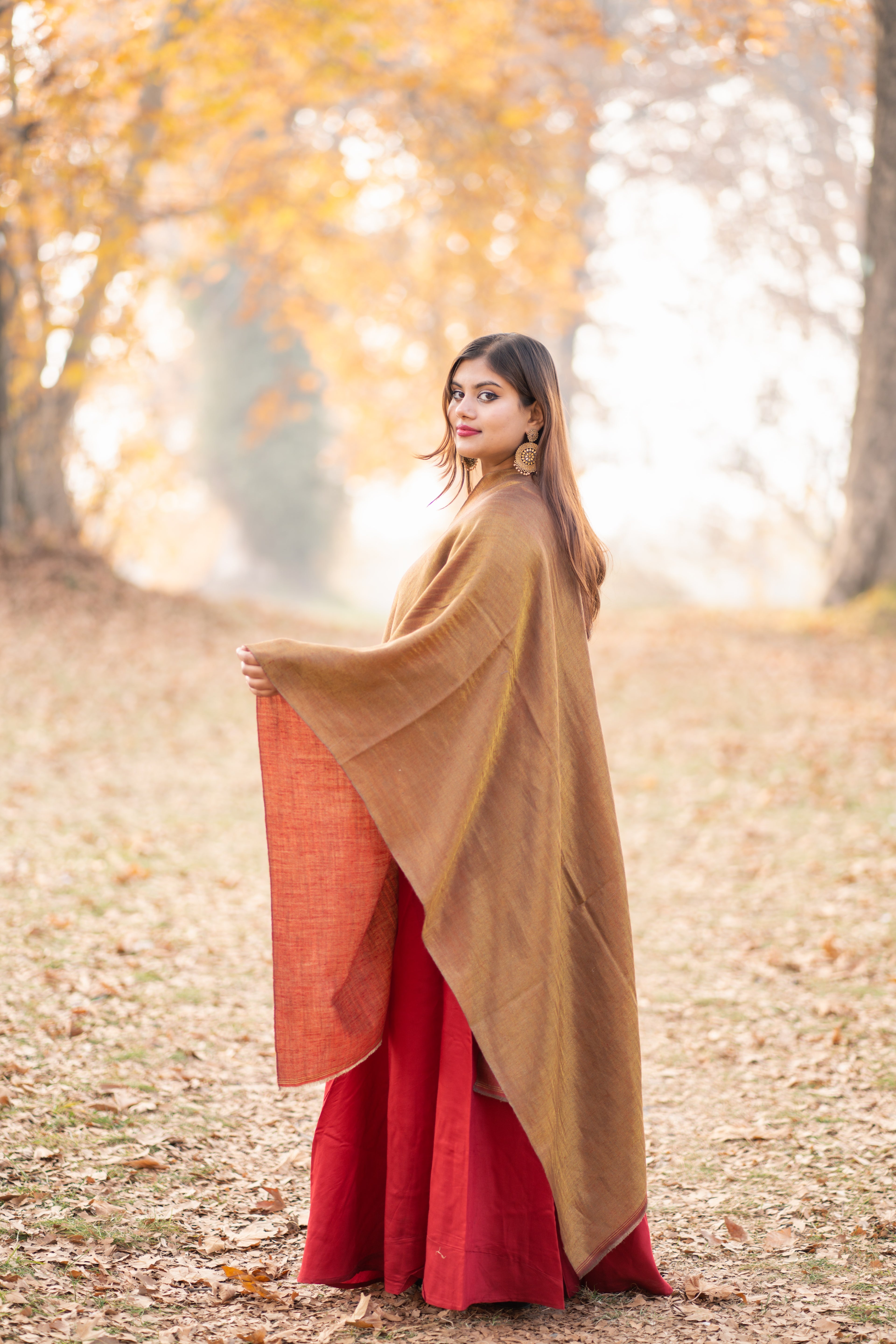 Red and Gold Zari Weave  Reversible Pashmina Wrap