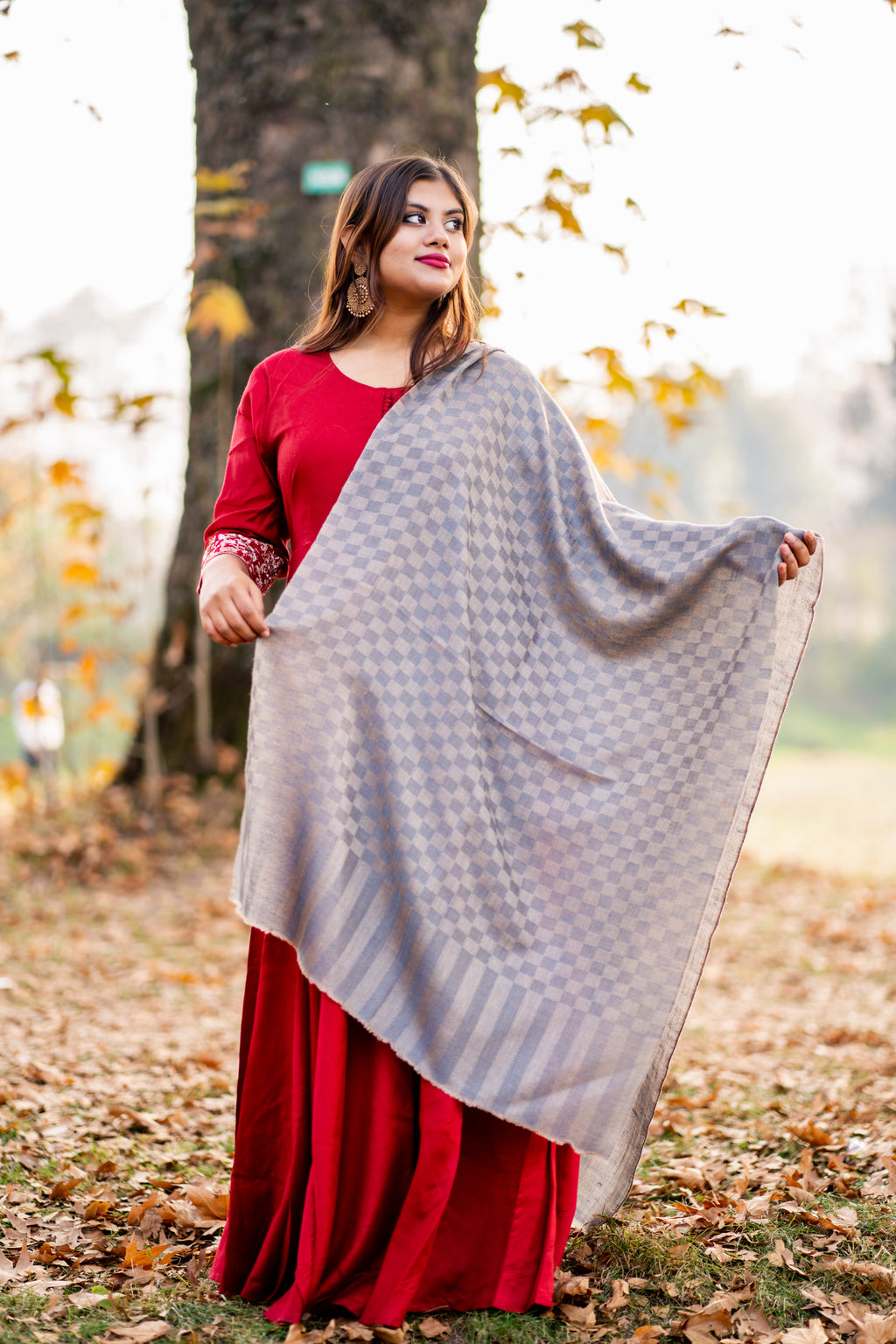 Grey Checkered Pashmina Stole
