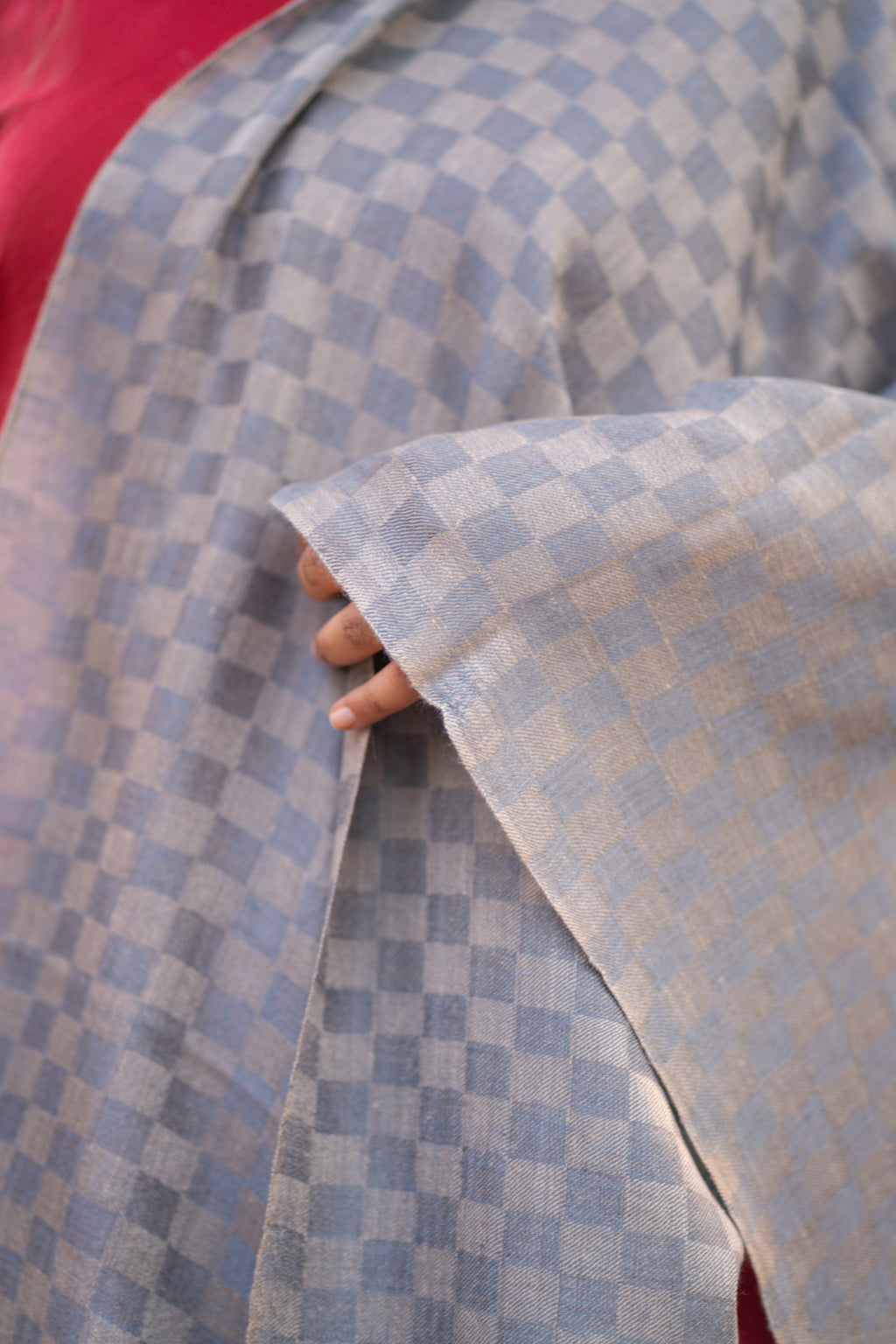 Grey Checkered Pashmina Stole