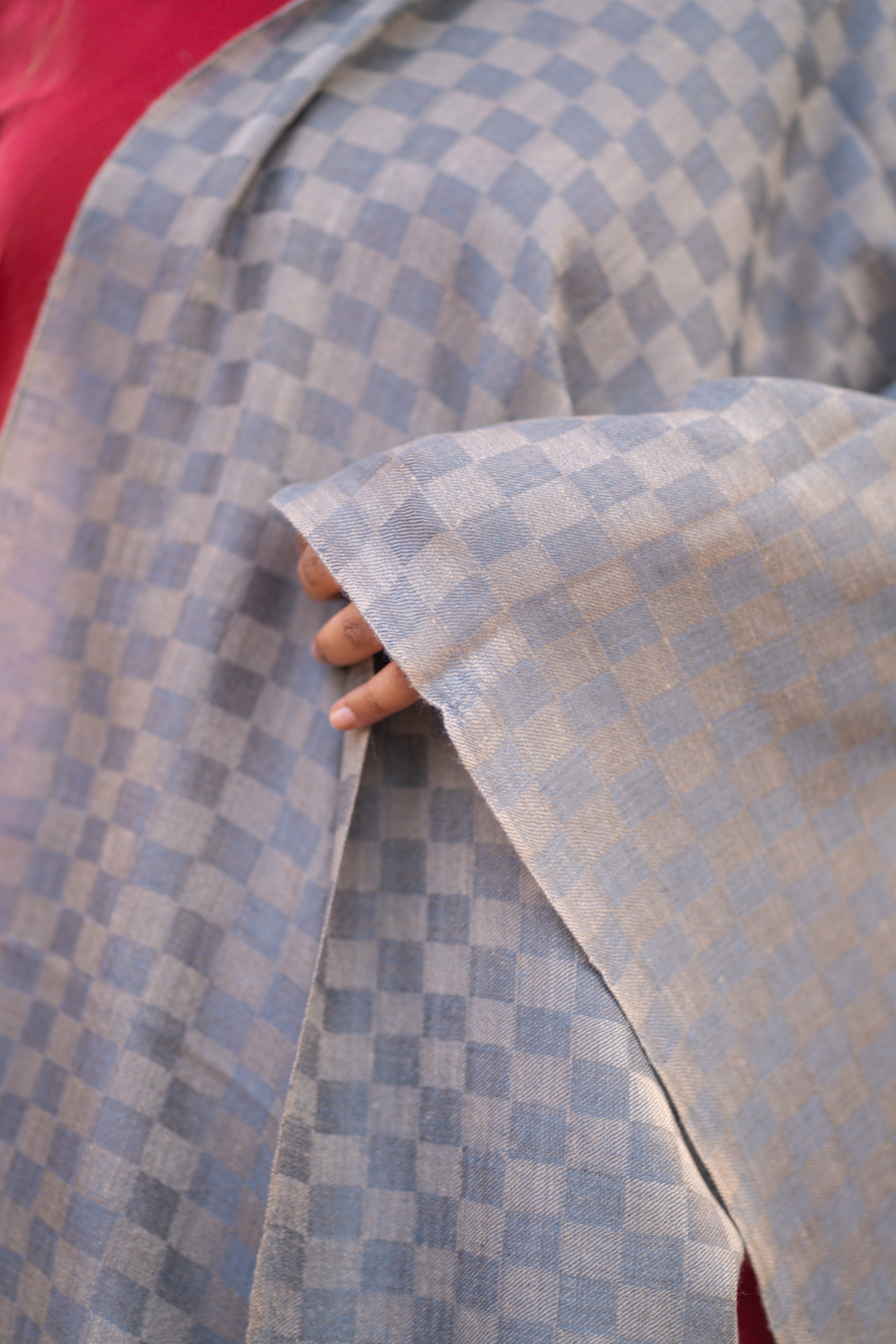 Grey Checkered Pashmina Wrap