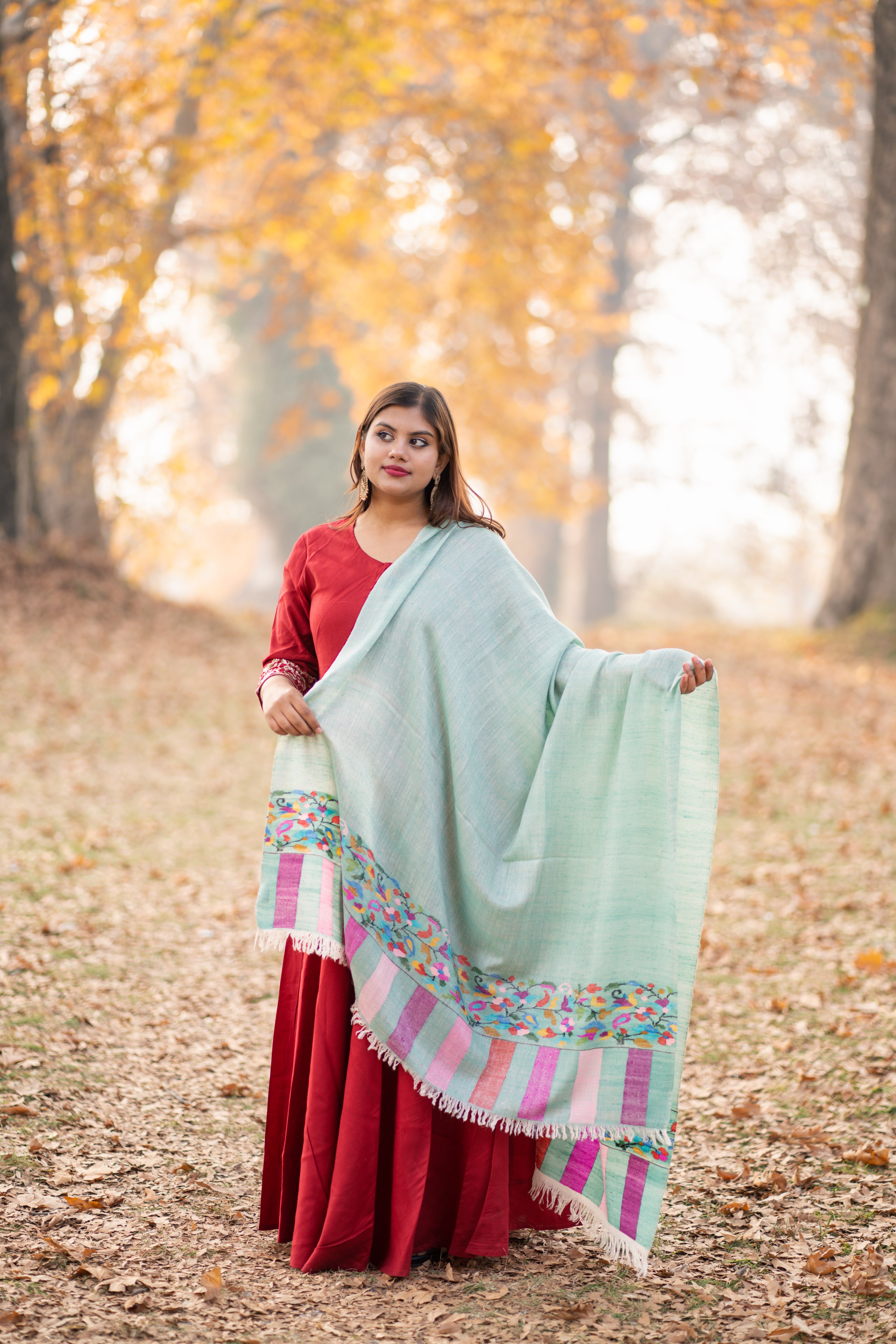 Teal Kani Palla Pashmina Shawl