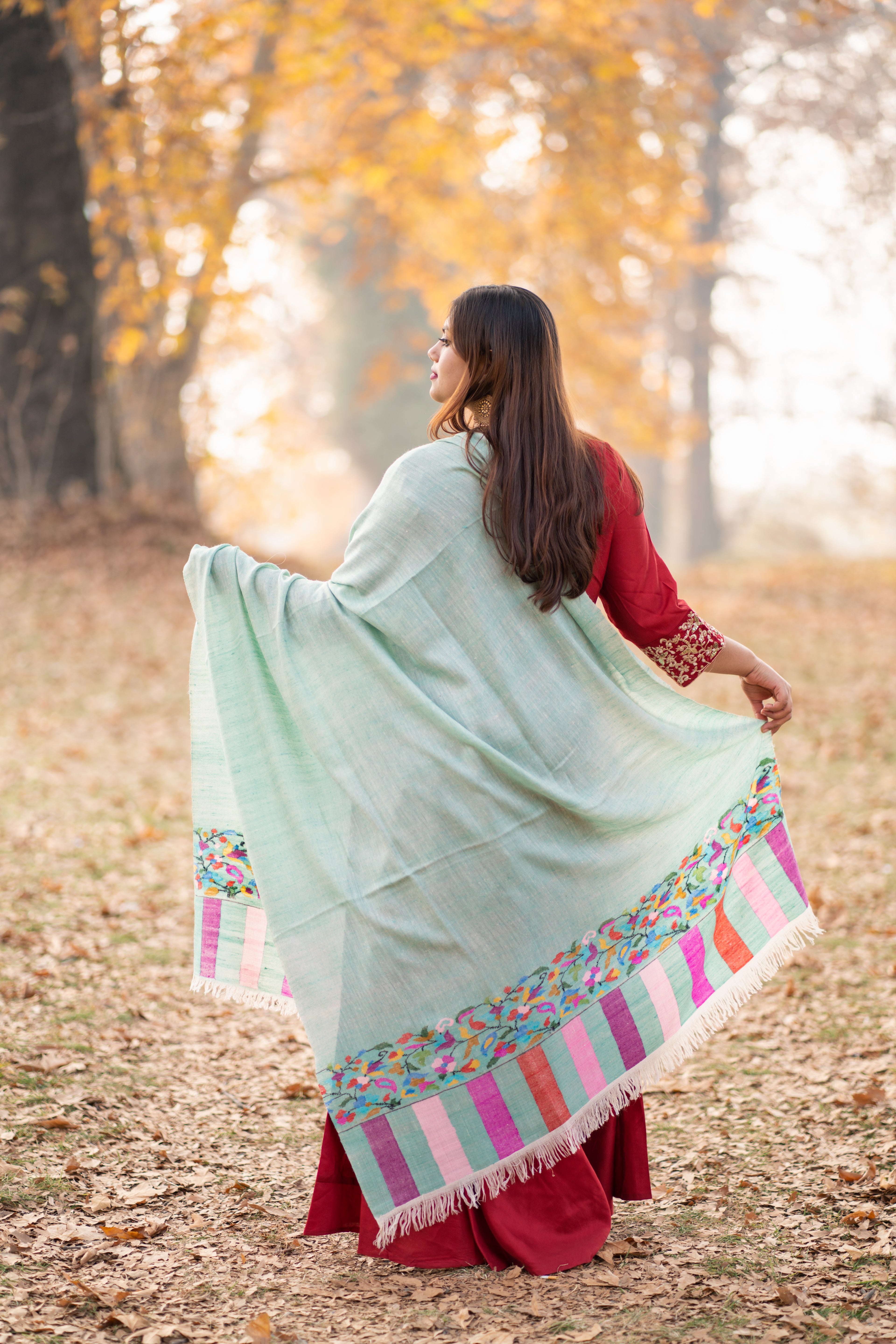 Teal Kani Palla Pashmina Shawl