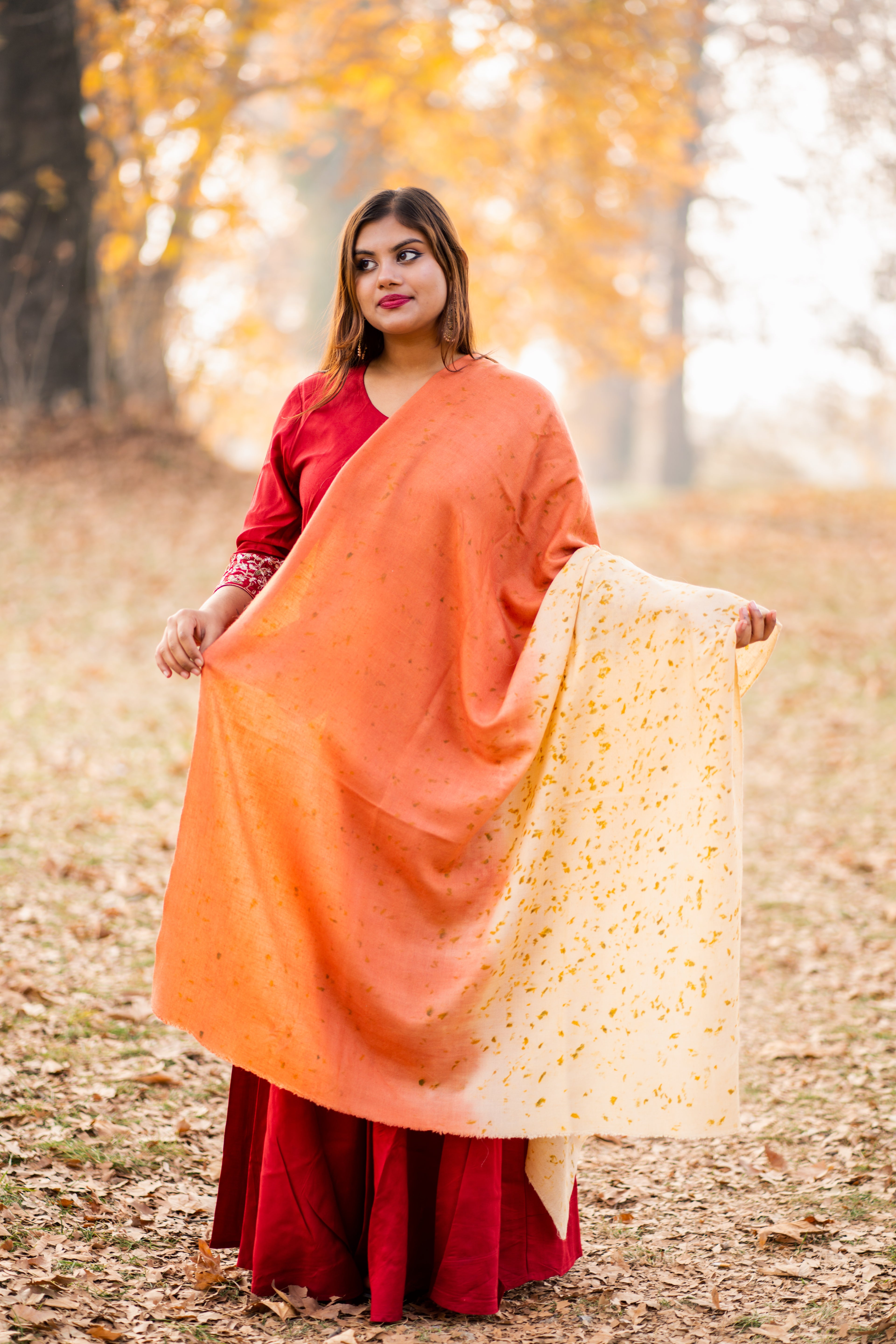 Yellow and Orange Organic Flower Dyed Pashmina Shawl