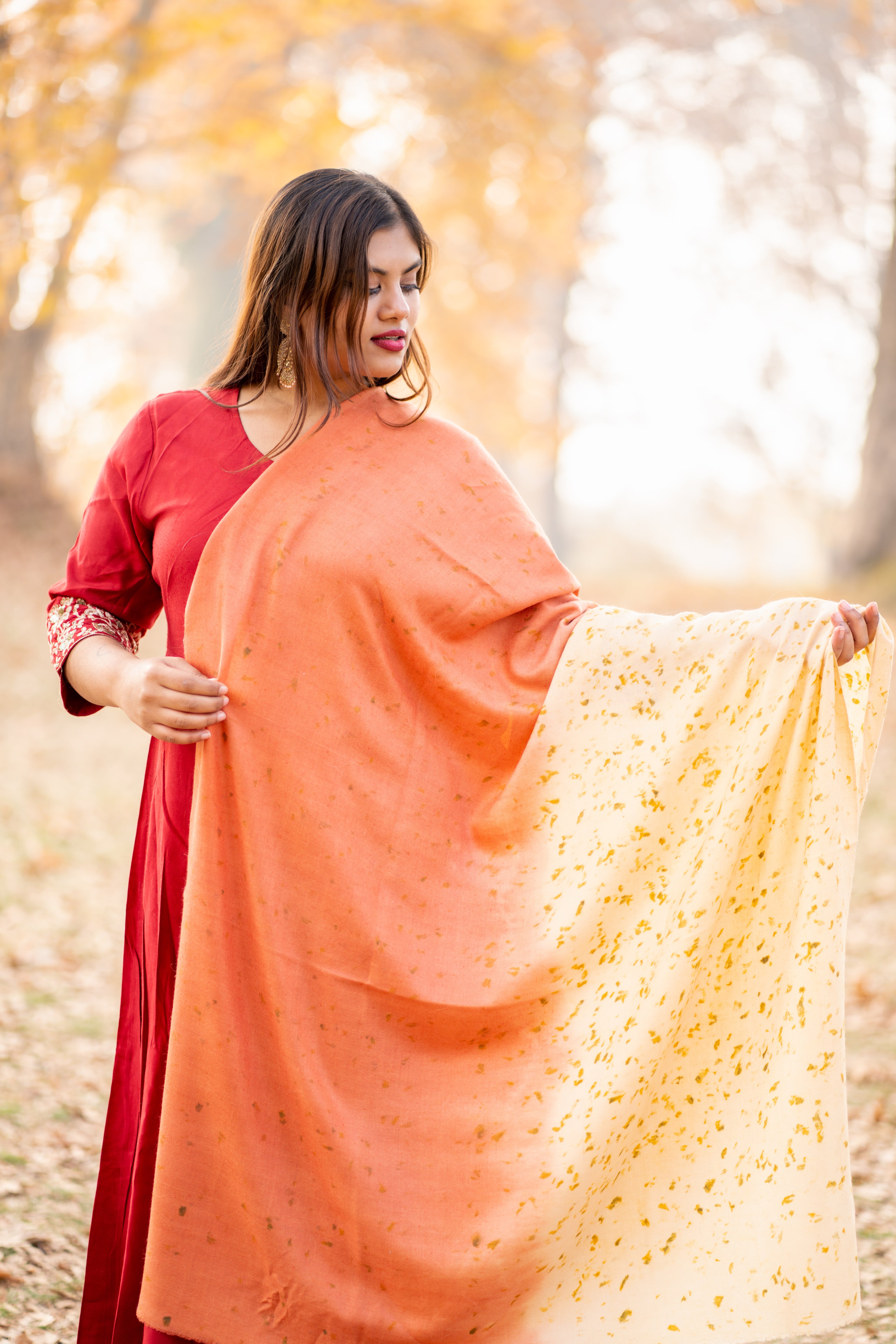 Yellow and Orange Organic Flower Dyed Pashmina Shawl