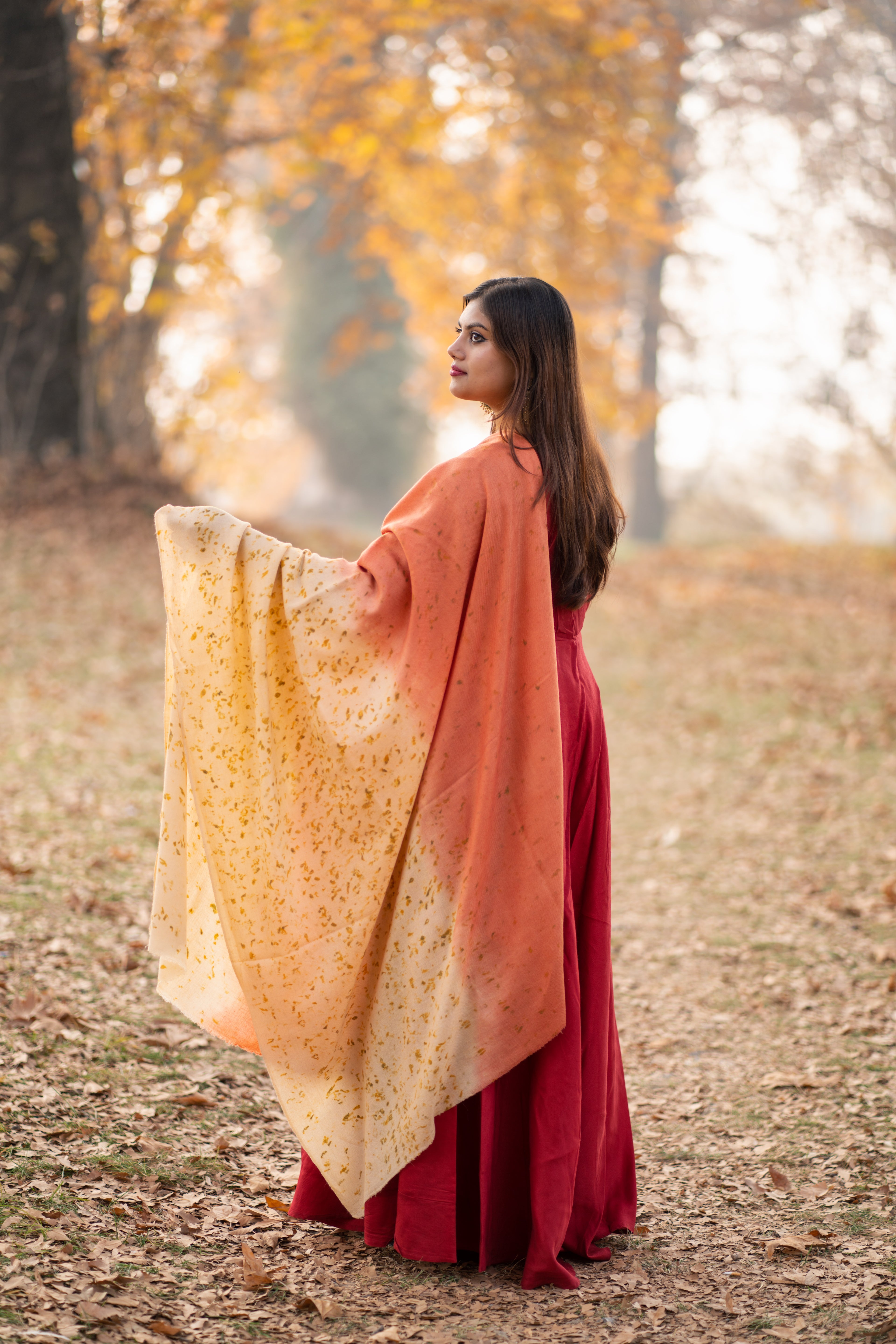 Yellow and Orange Organic Flower Dyed Pashmina Shawl