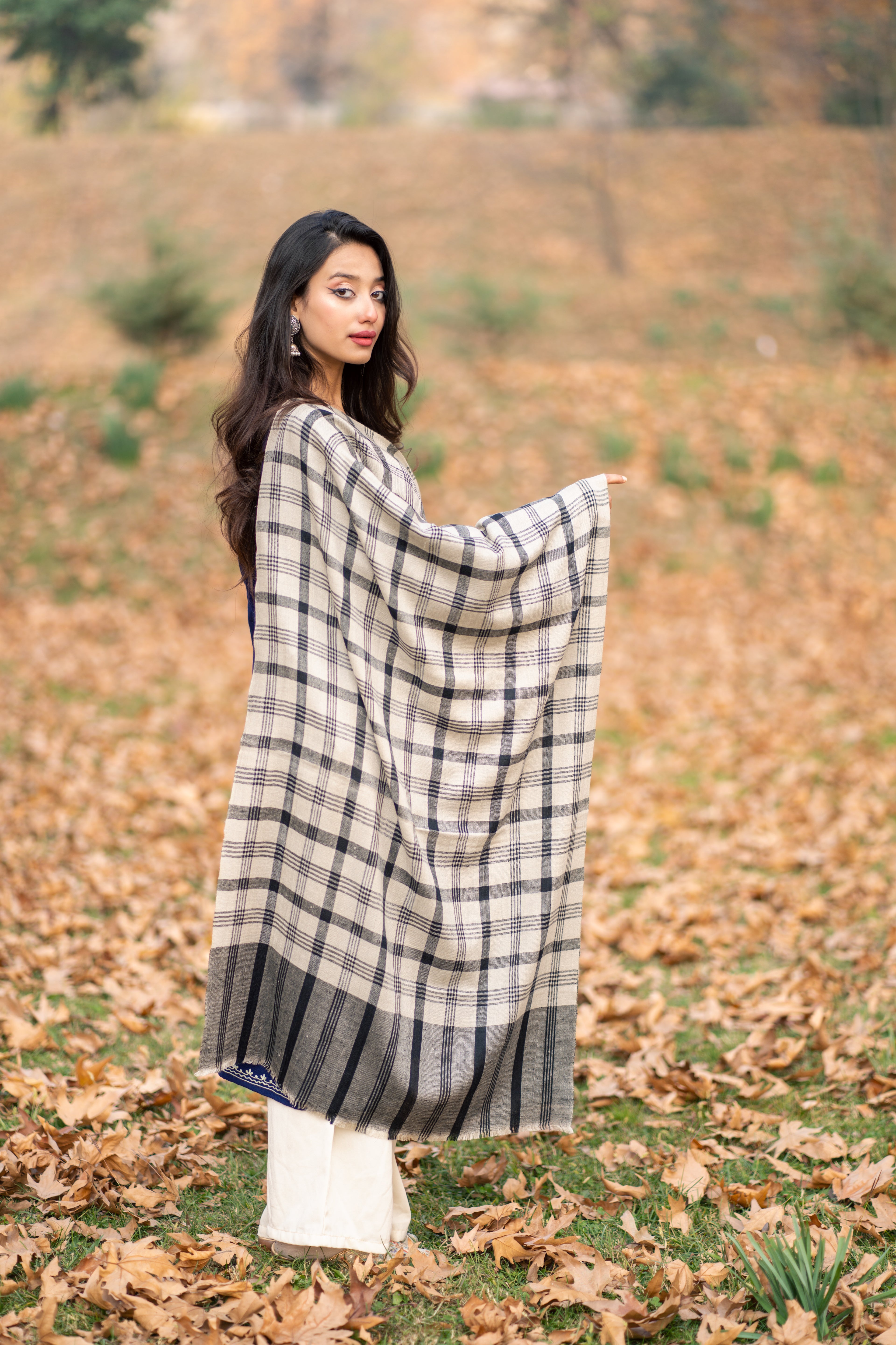 Black and Grey Checkered Pashmina Wrap
