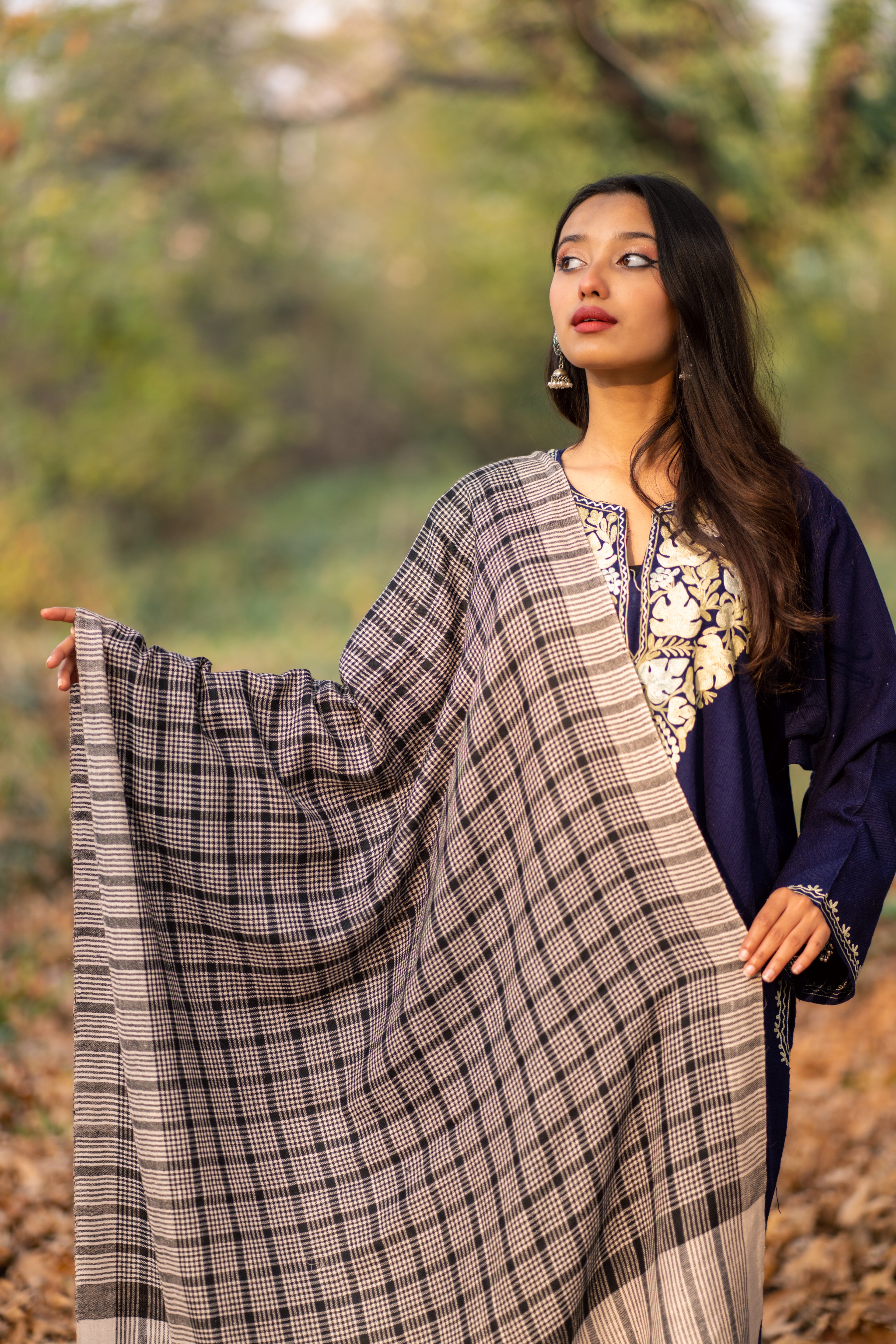 Grey & Black Checkered Pashmina Stole