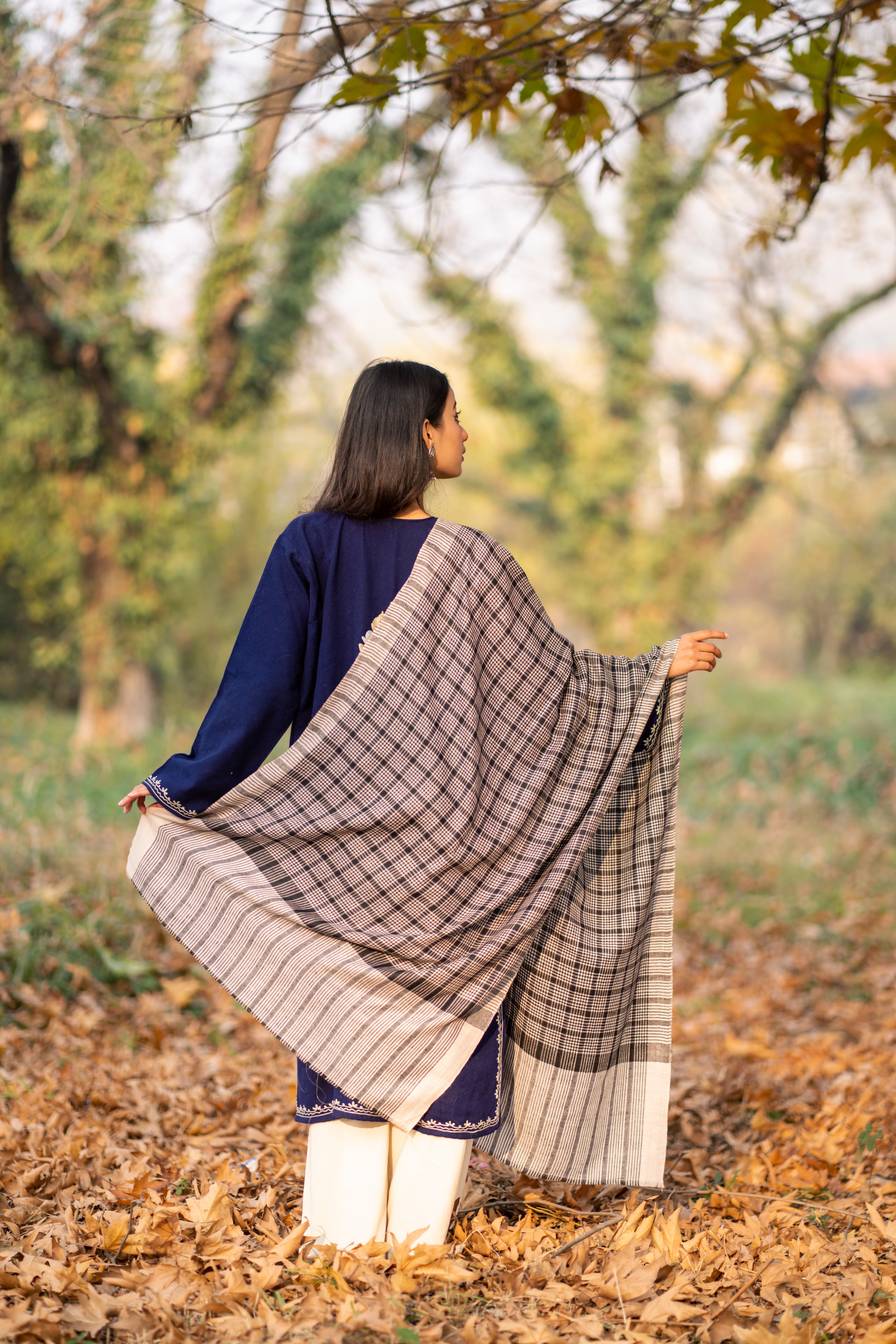 Grey & Black Checkered Pashmina Stole