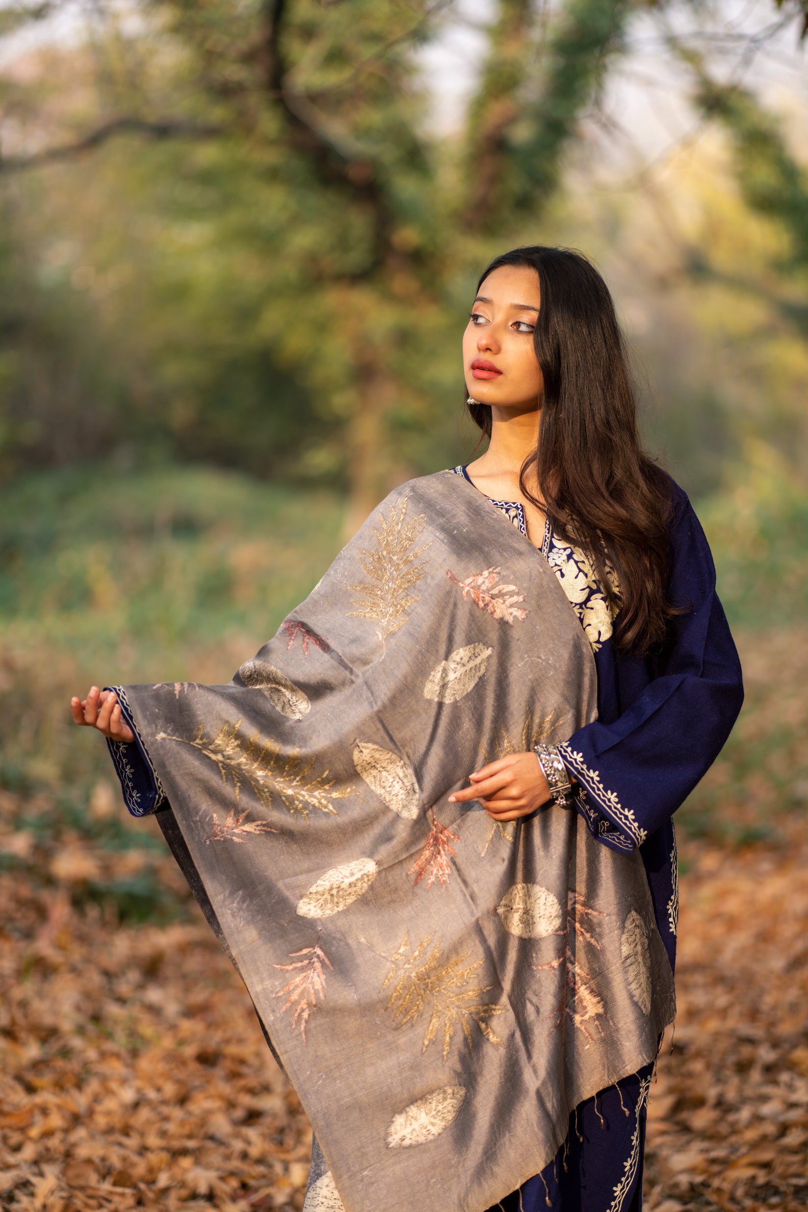 Grey Organic Dyed Mulberry Silk Stole