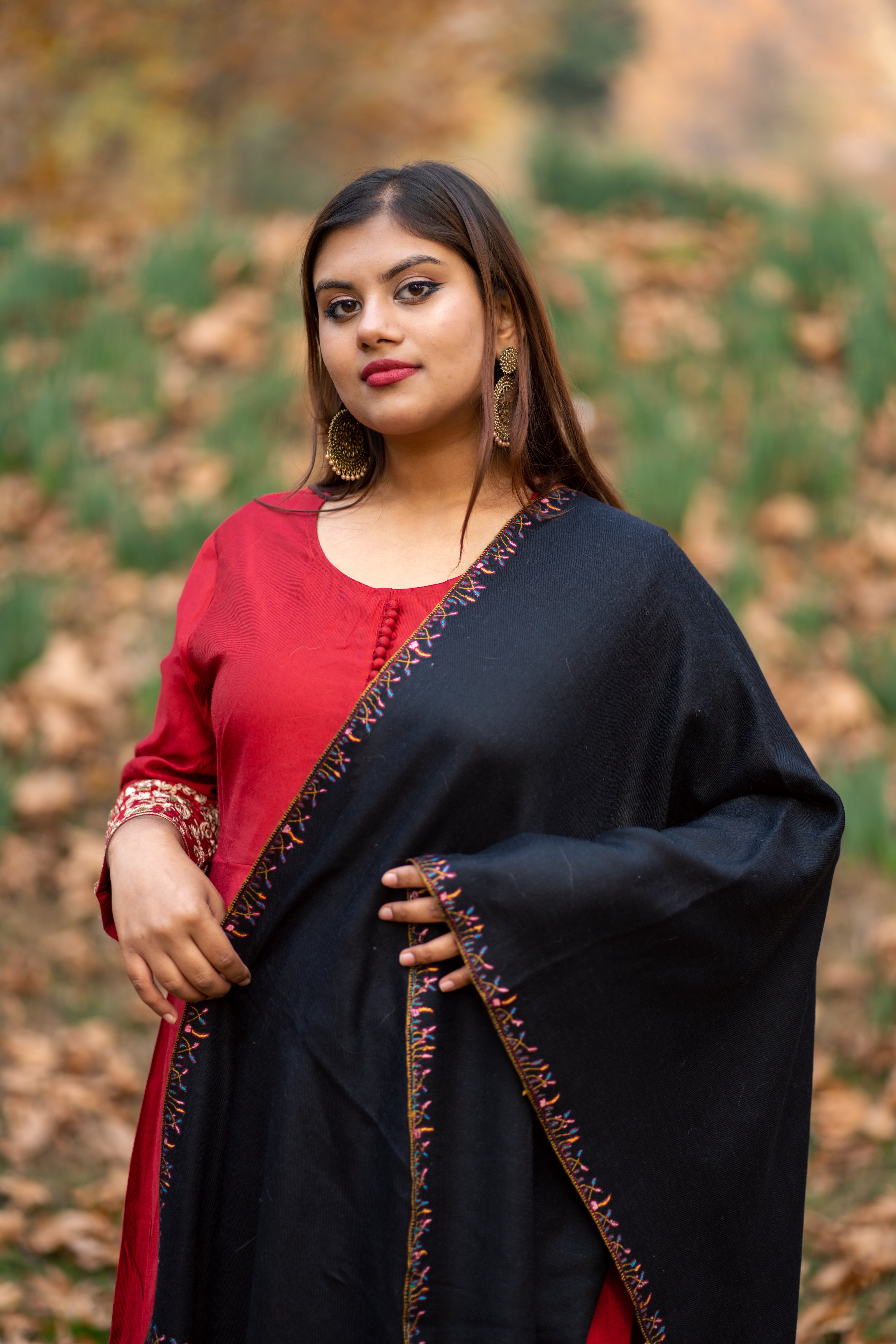 Black Sozni Hand Embroidered Pashmina Wrap