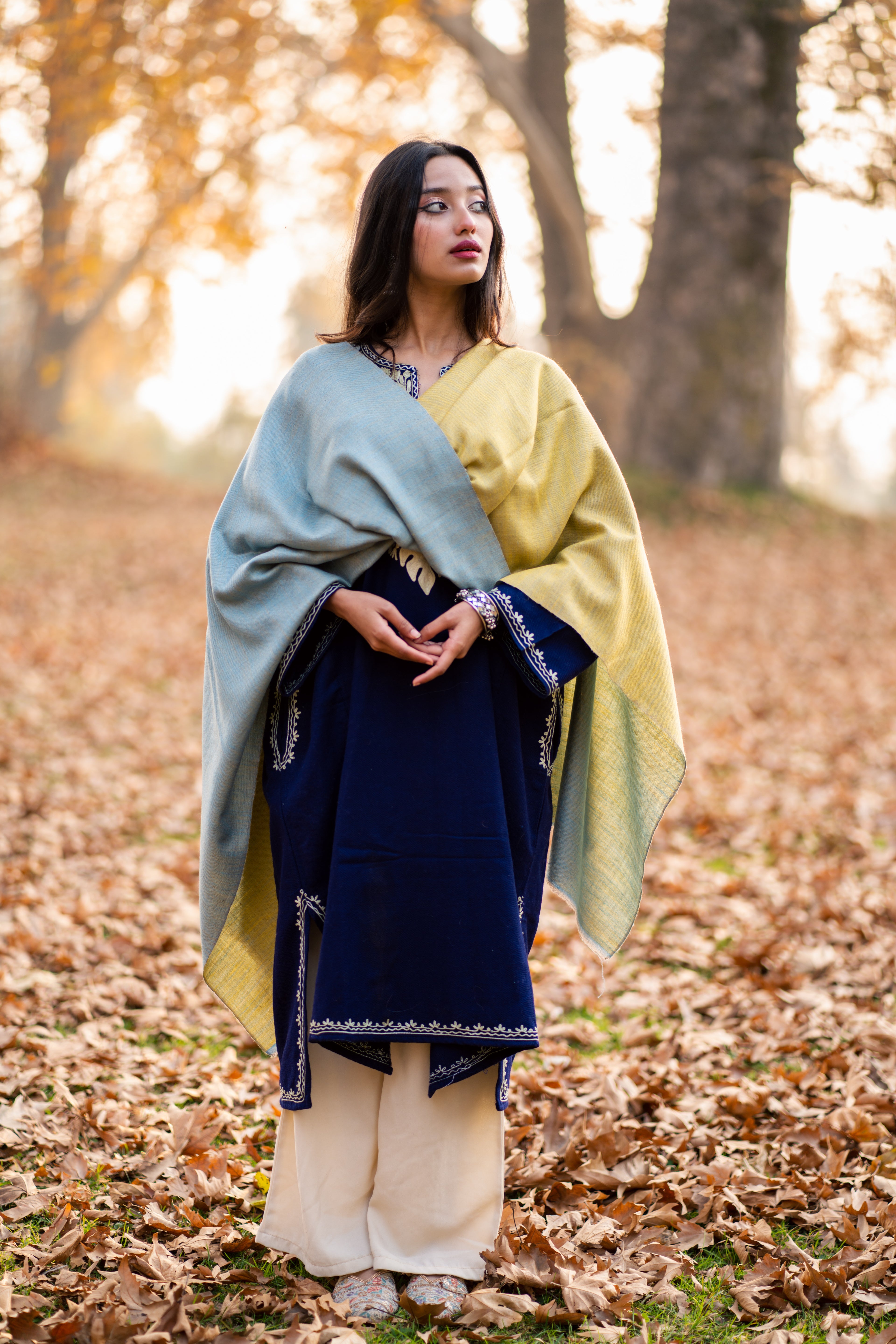 Blue & Yellow Reversible Pashmina Wrap