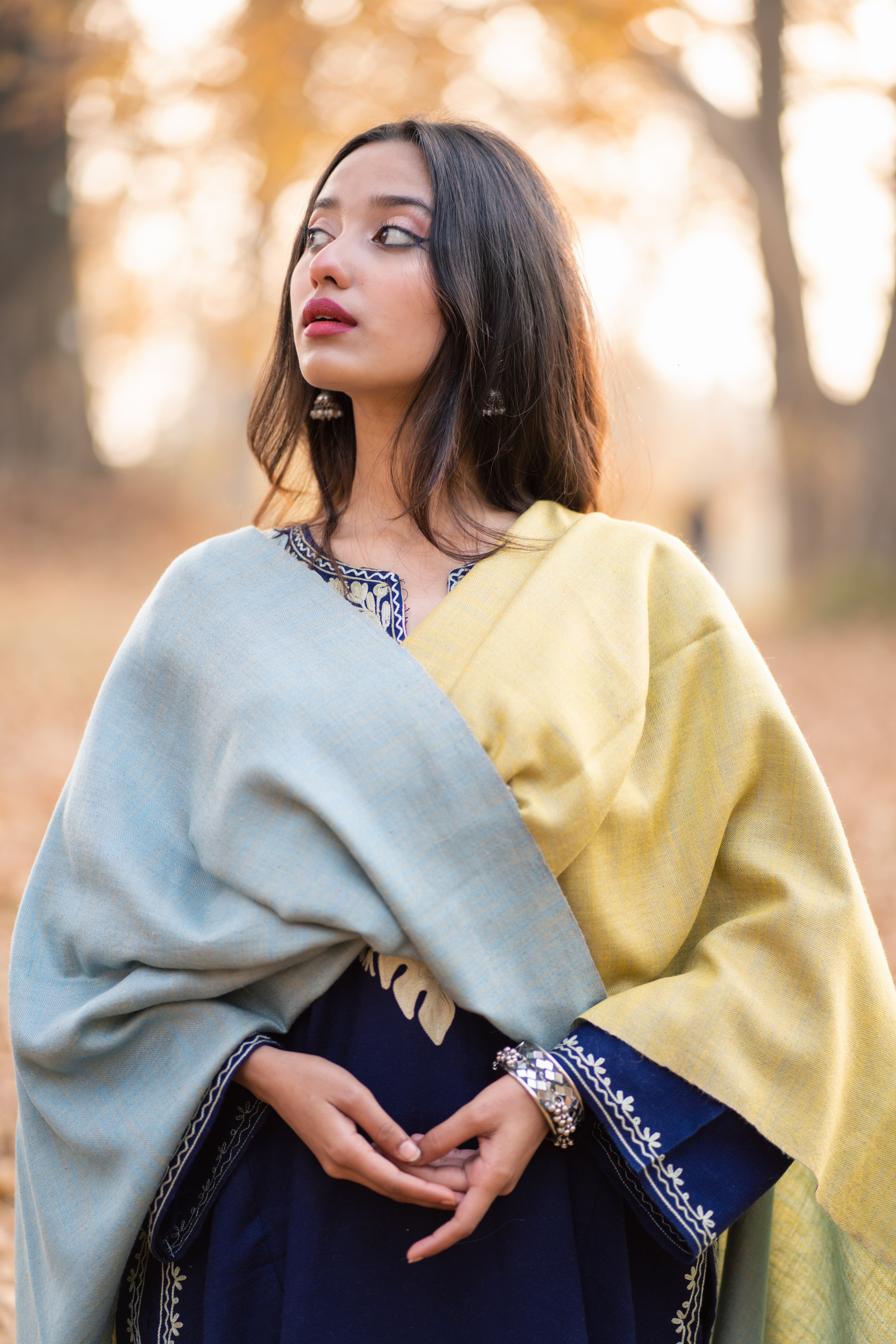 Blue & Yellow Reversible Pashmina Wrap