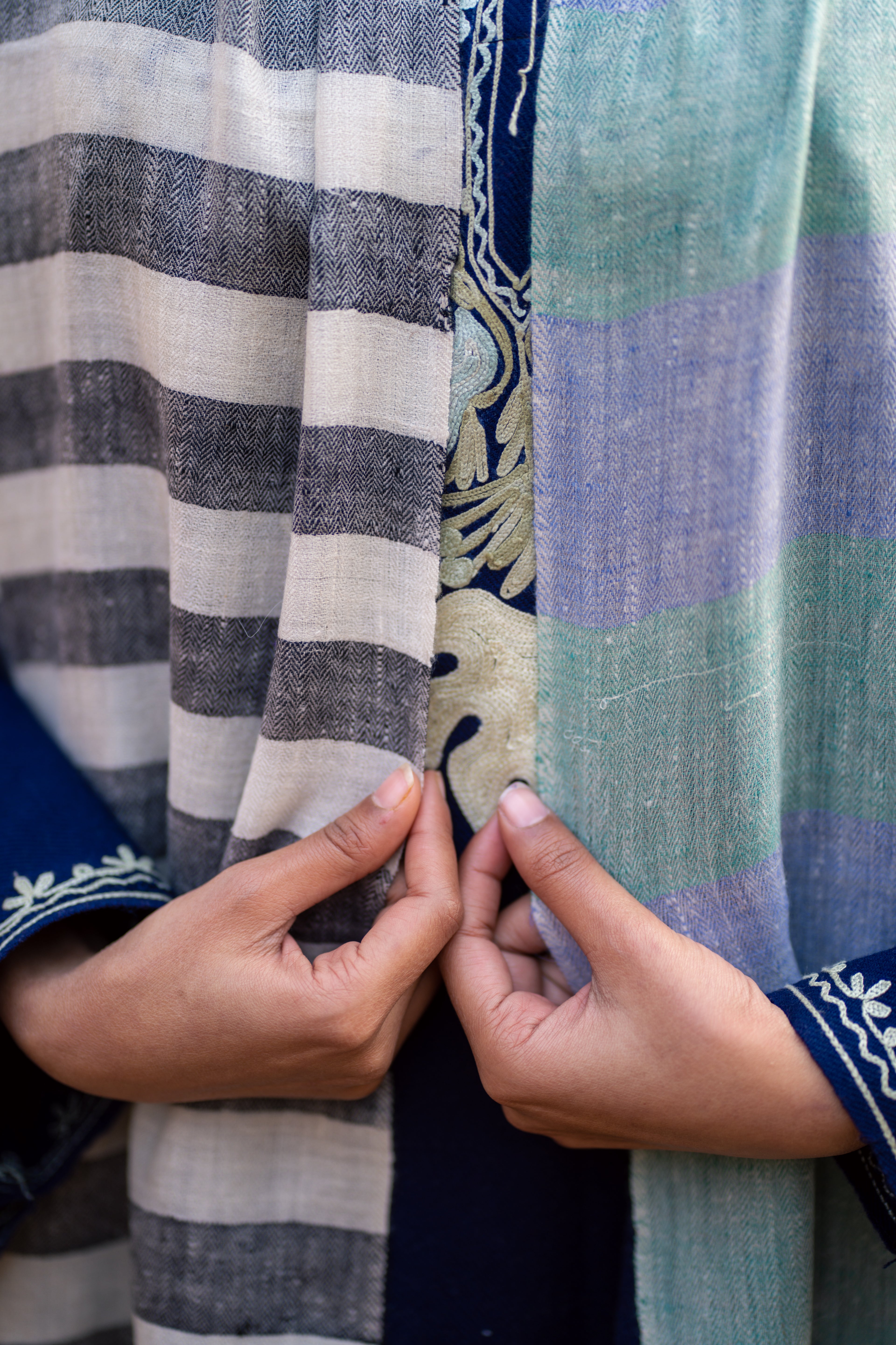 Black White and Green Stripes Pashmina Muffler